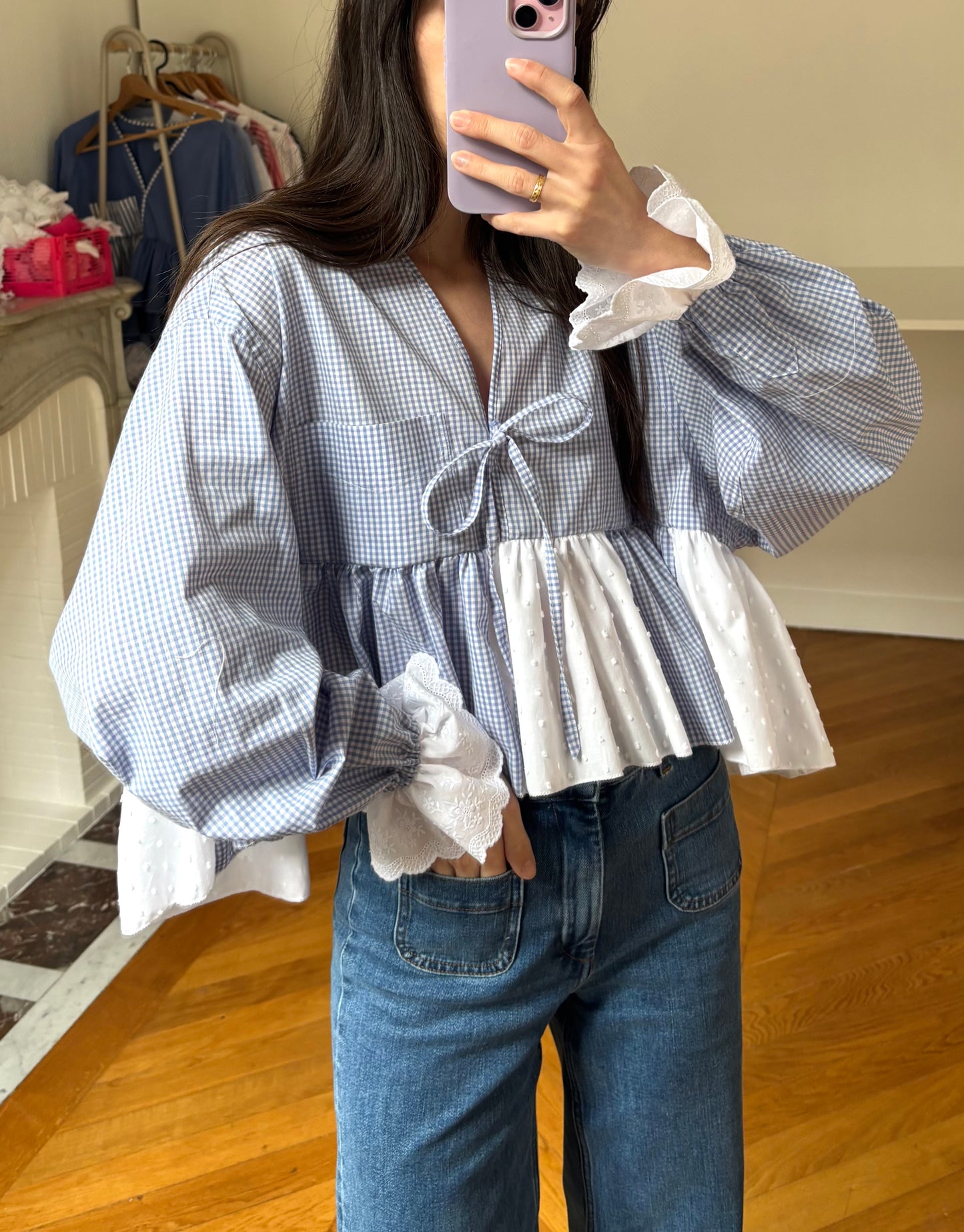 Col V Vichy bleu ciel