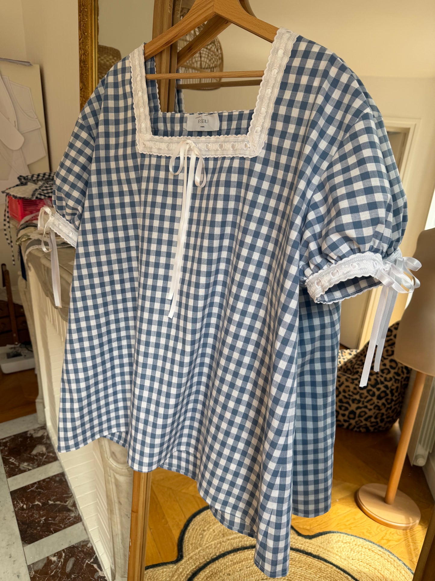 Robe babydoll vichy bleu (made to order)