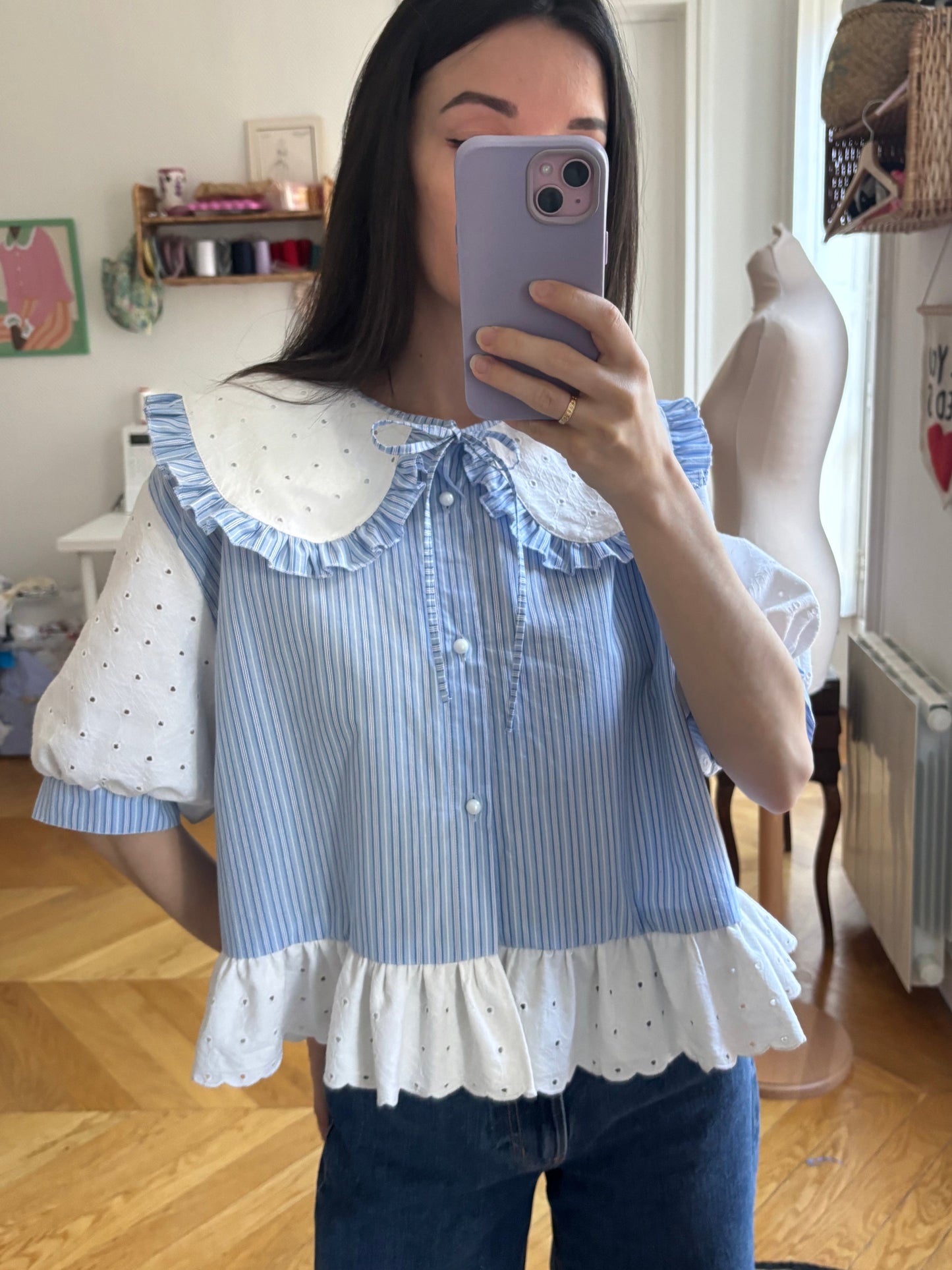 Blouse col XL et broderie anglaise vintage