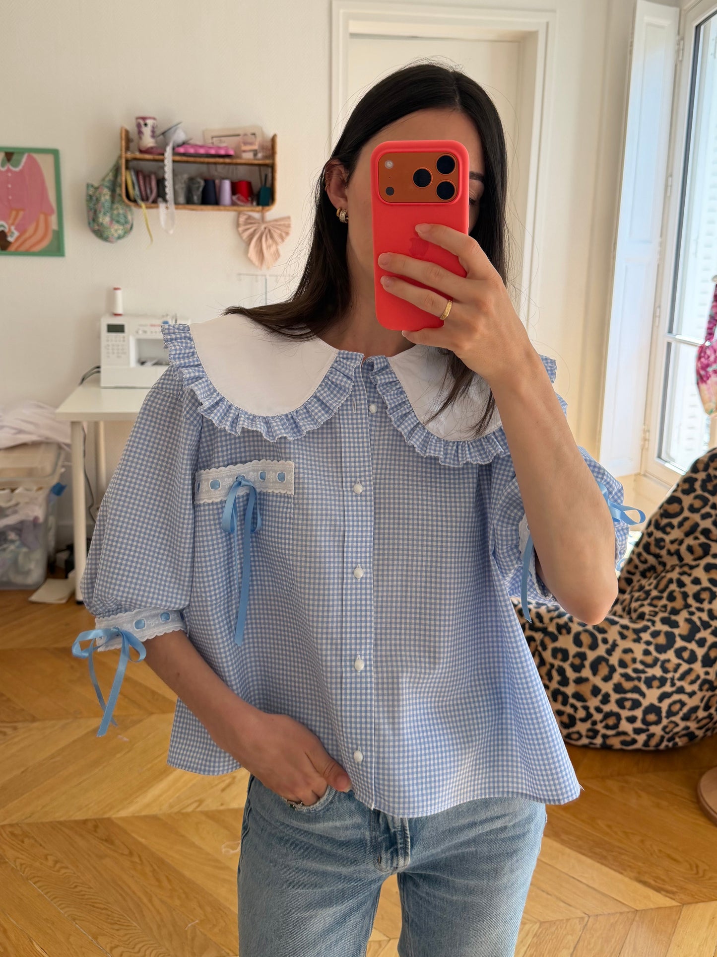 Solange col XL babydoll vichy bleu