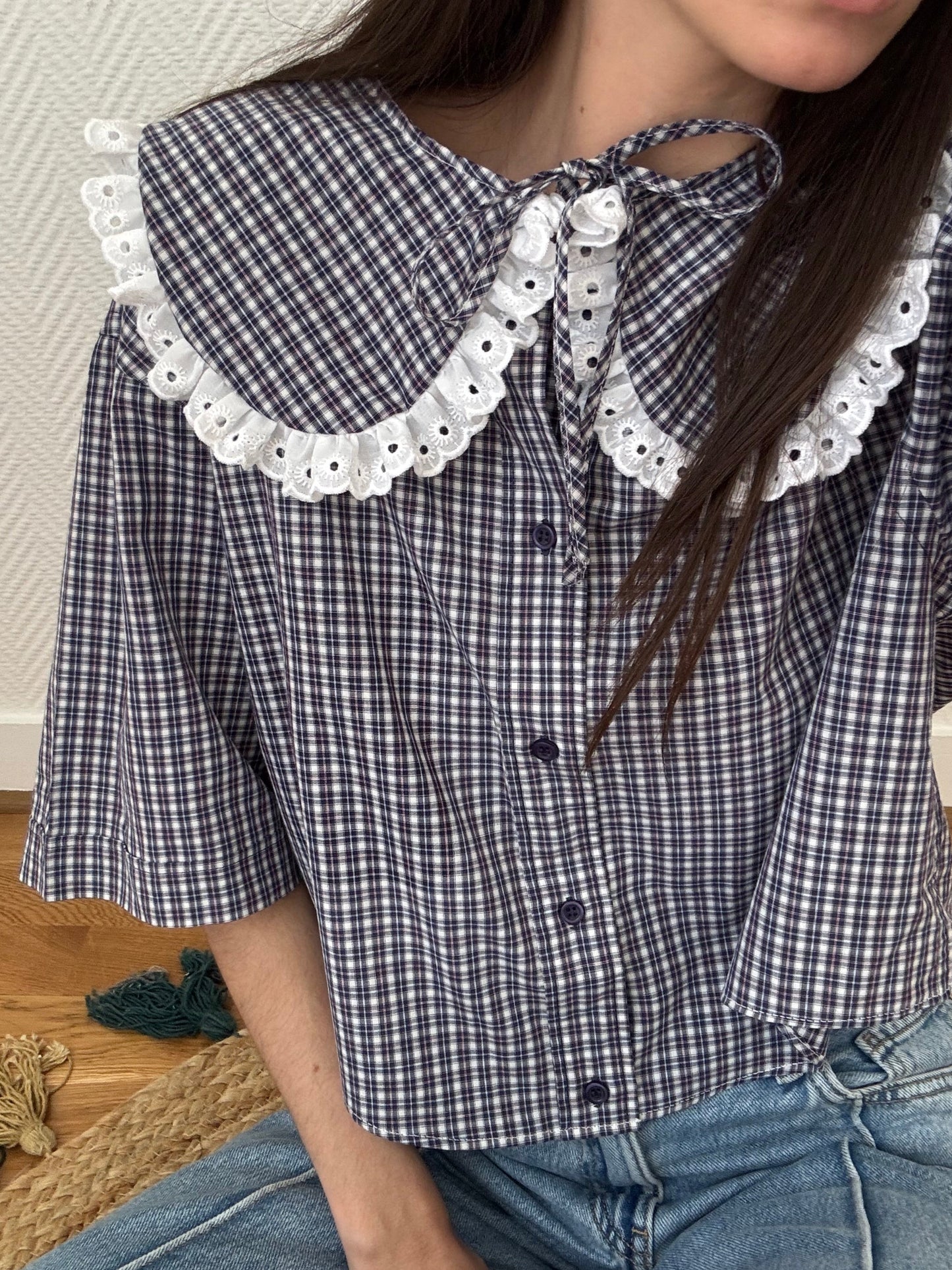 Solange crop à col XL à carreaux