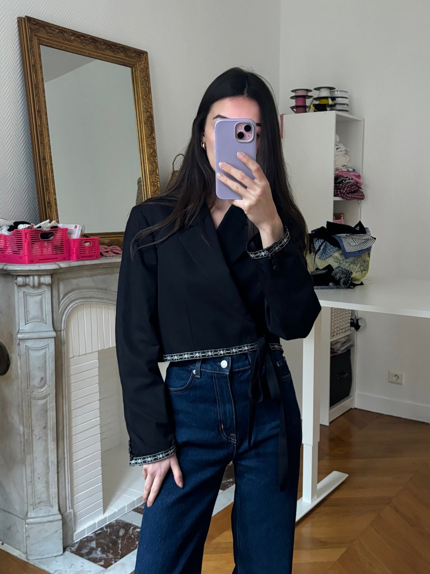 Blazer cache-coeur noir à galon