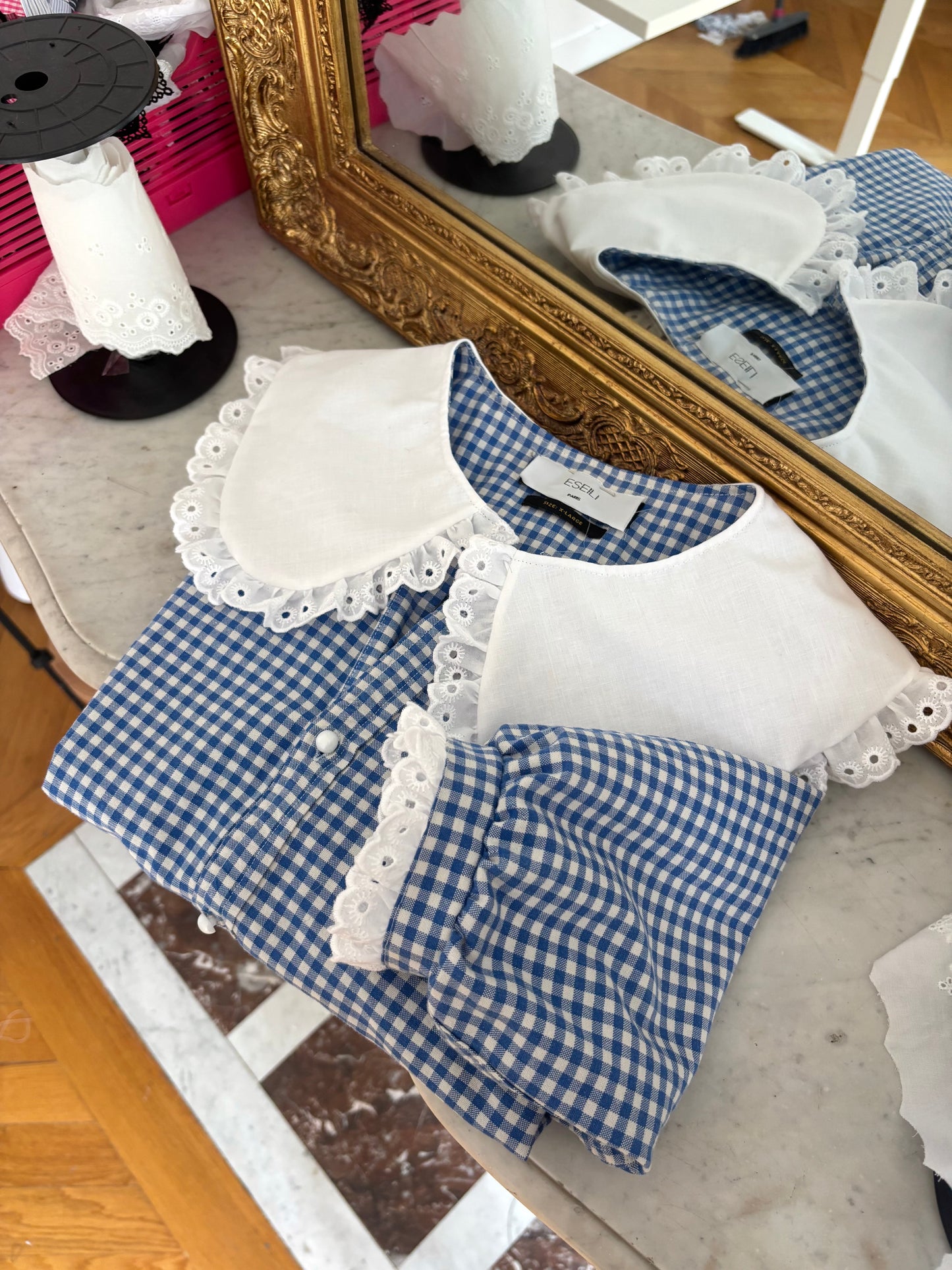 Solange col XL Vichy bleu et blanc