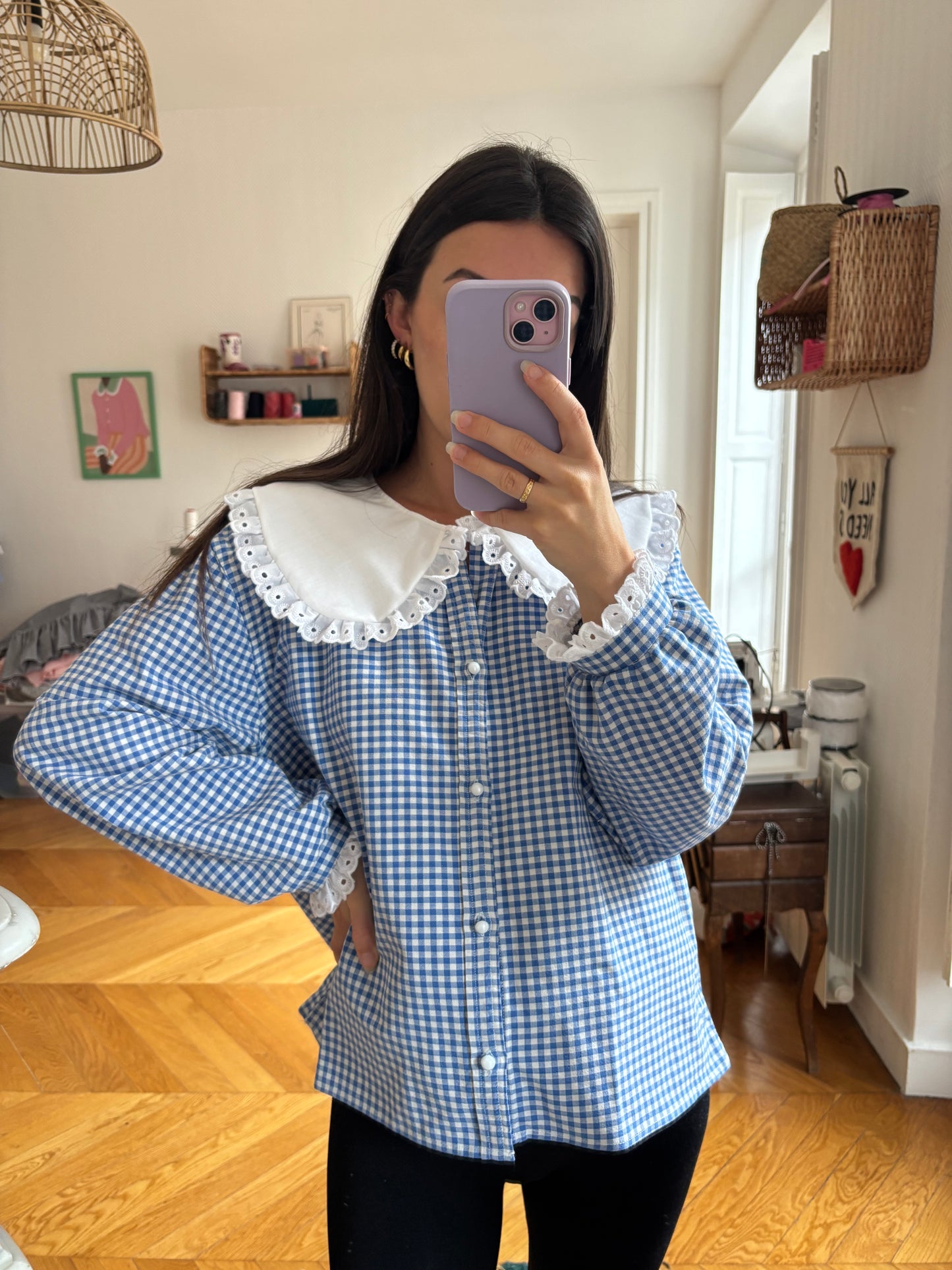 Solange col XL Vichy bleu et blanc