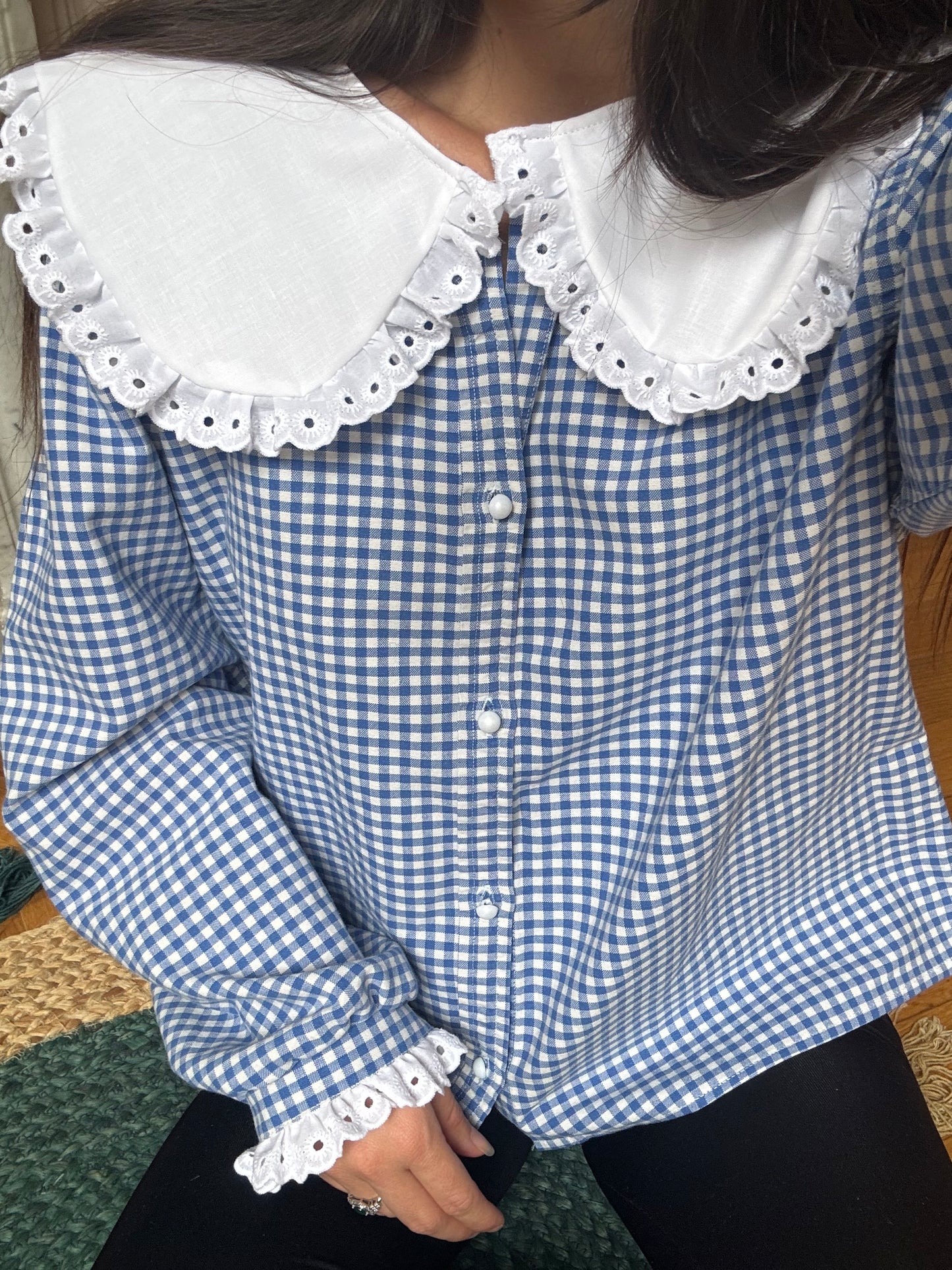 Solange col XL Vichy bleu et blanc