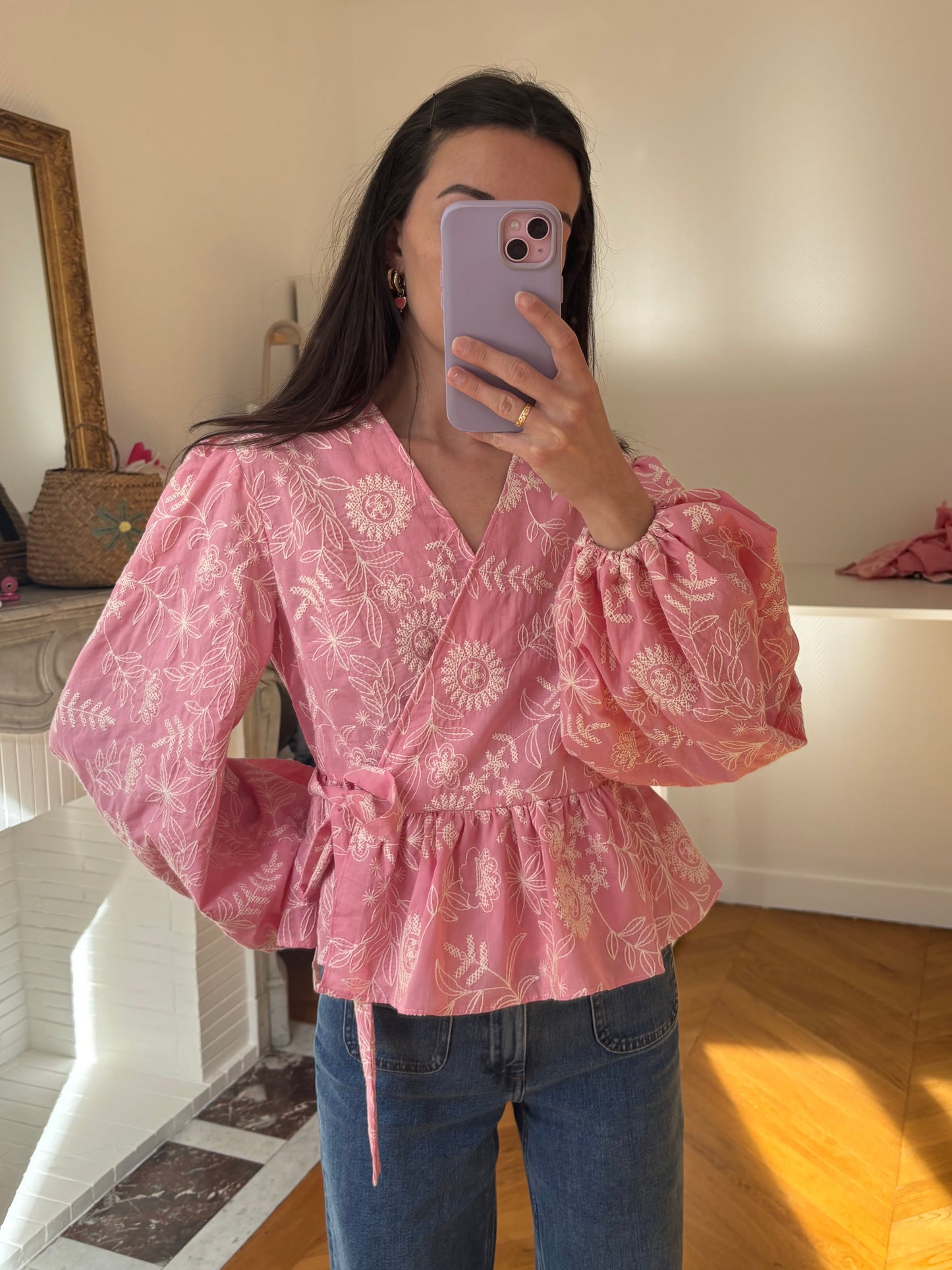 Cache-cœur Aimé rose brodé (pièce à la commande)