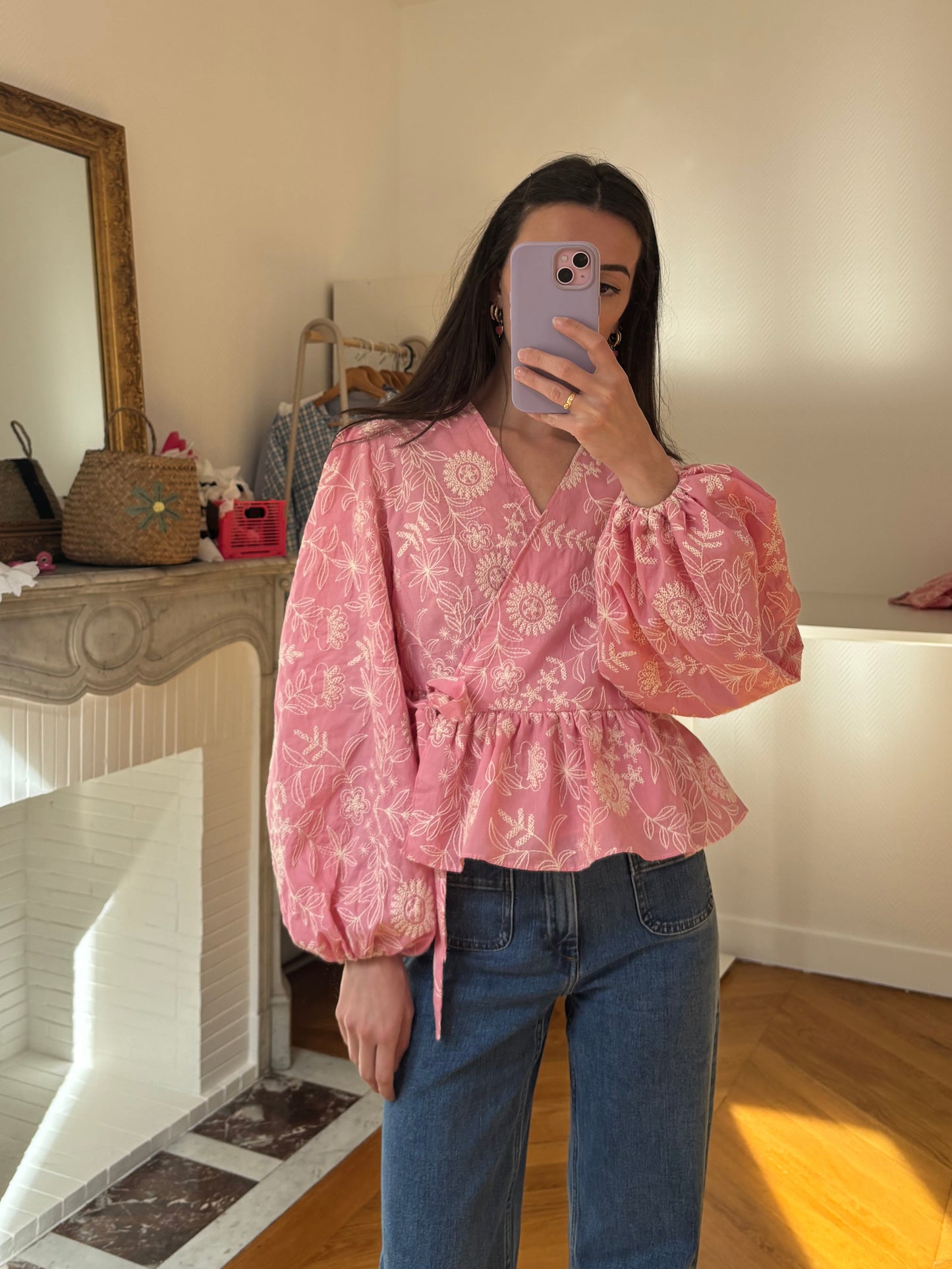 Cache-cœur Aimé rose brodé (pièce à la commande)
