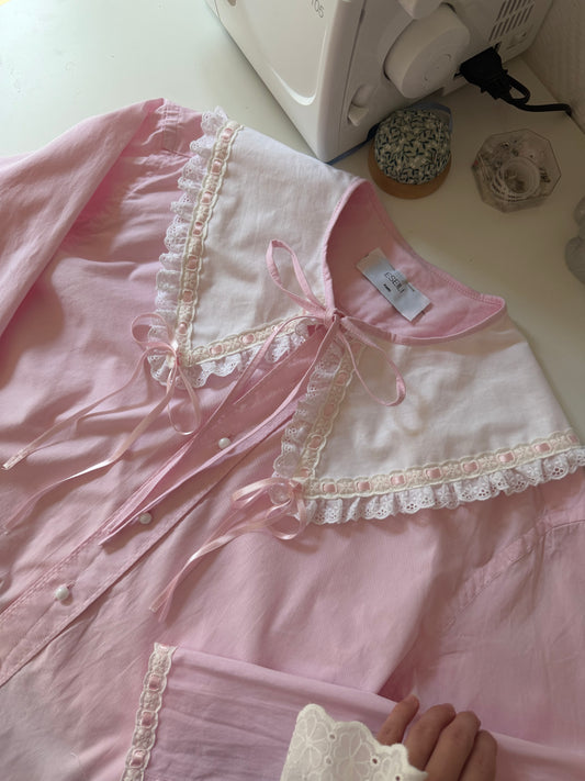 Blouse rose col XL à rubans