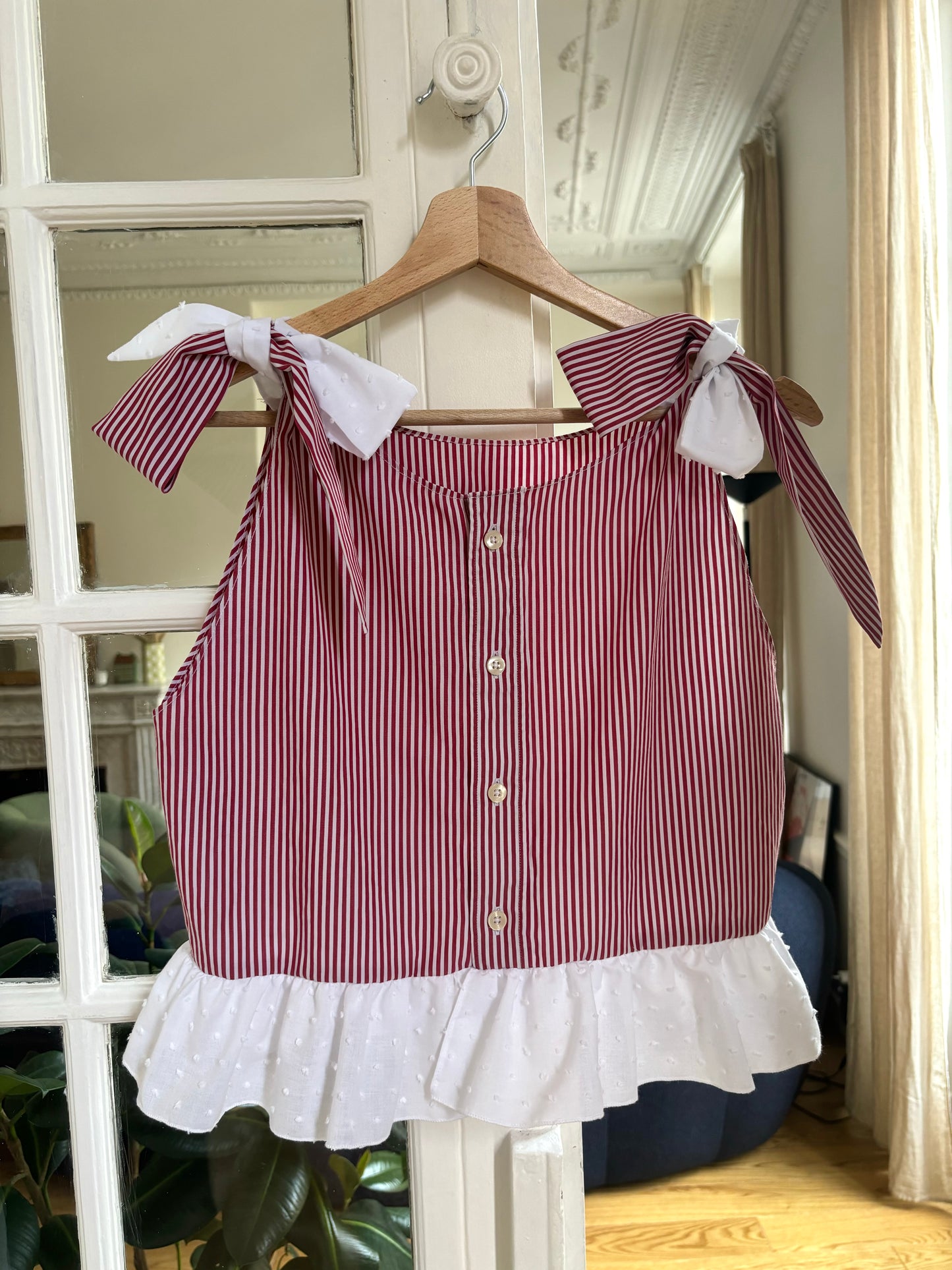 Solange top à noeuds rouge et blanc