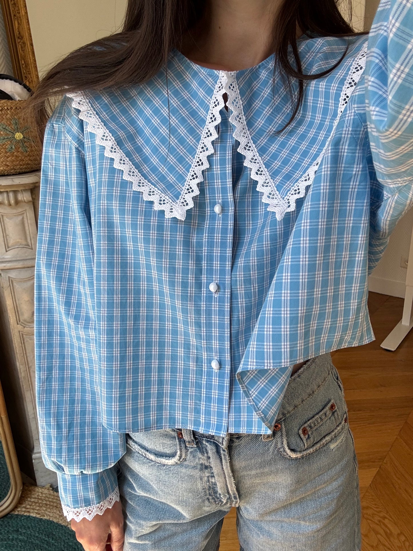 Solange col XL carreaux turquoises