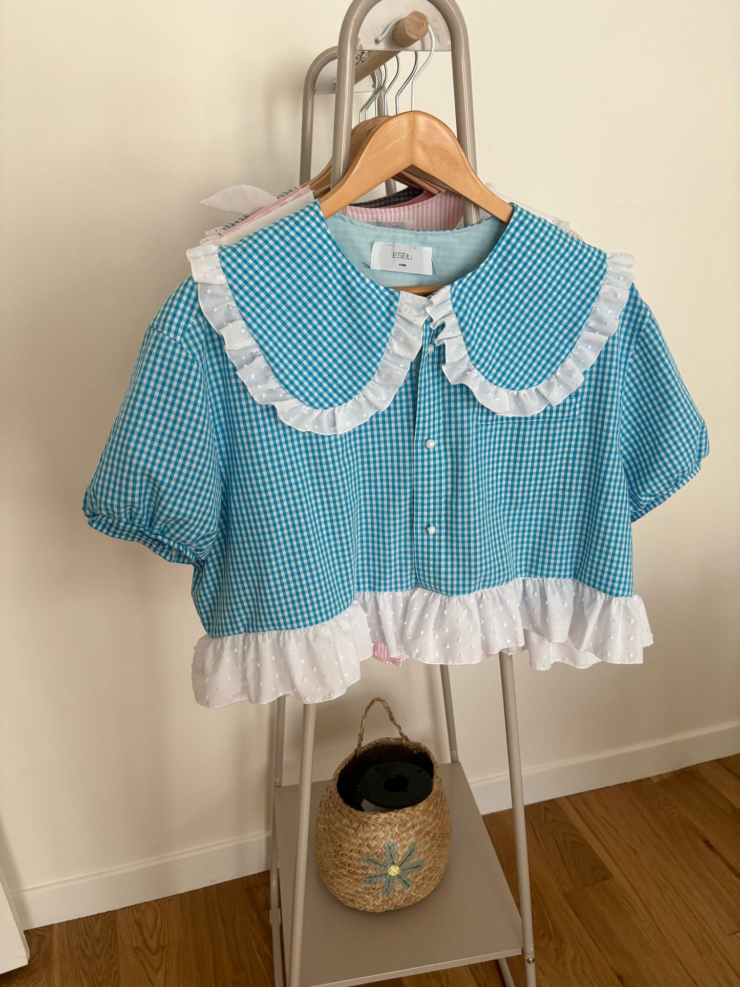 Solange col XL turquoise vichy courte