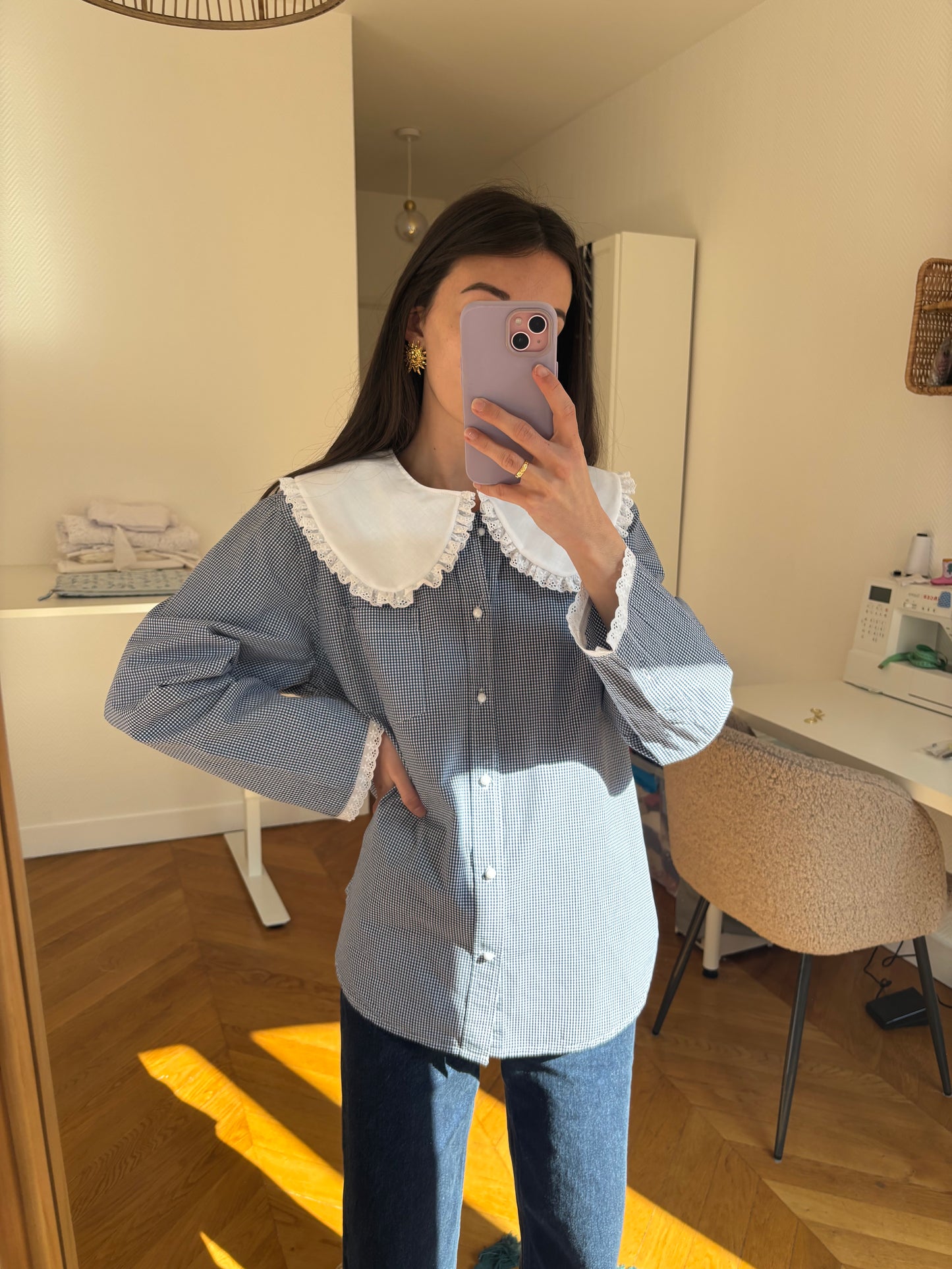 Solange col XL vichy marine