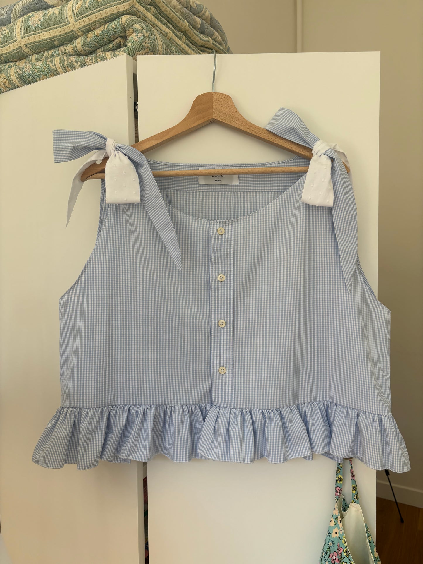 Solange top à noeuds vichy bleu