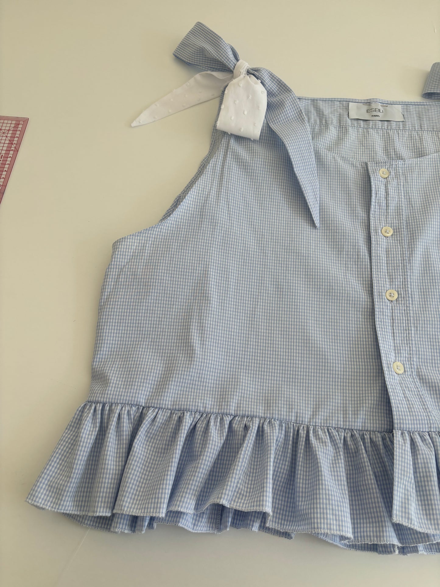 Solange top à noeuds vichy bleu