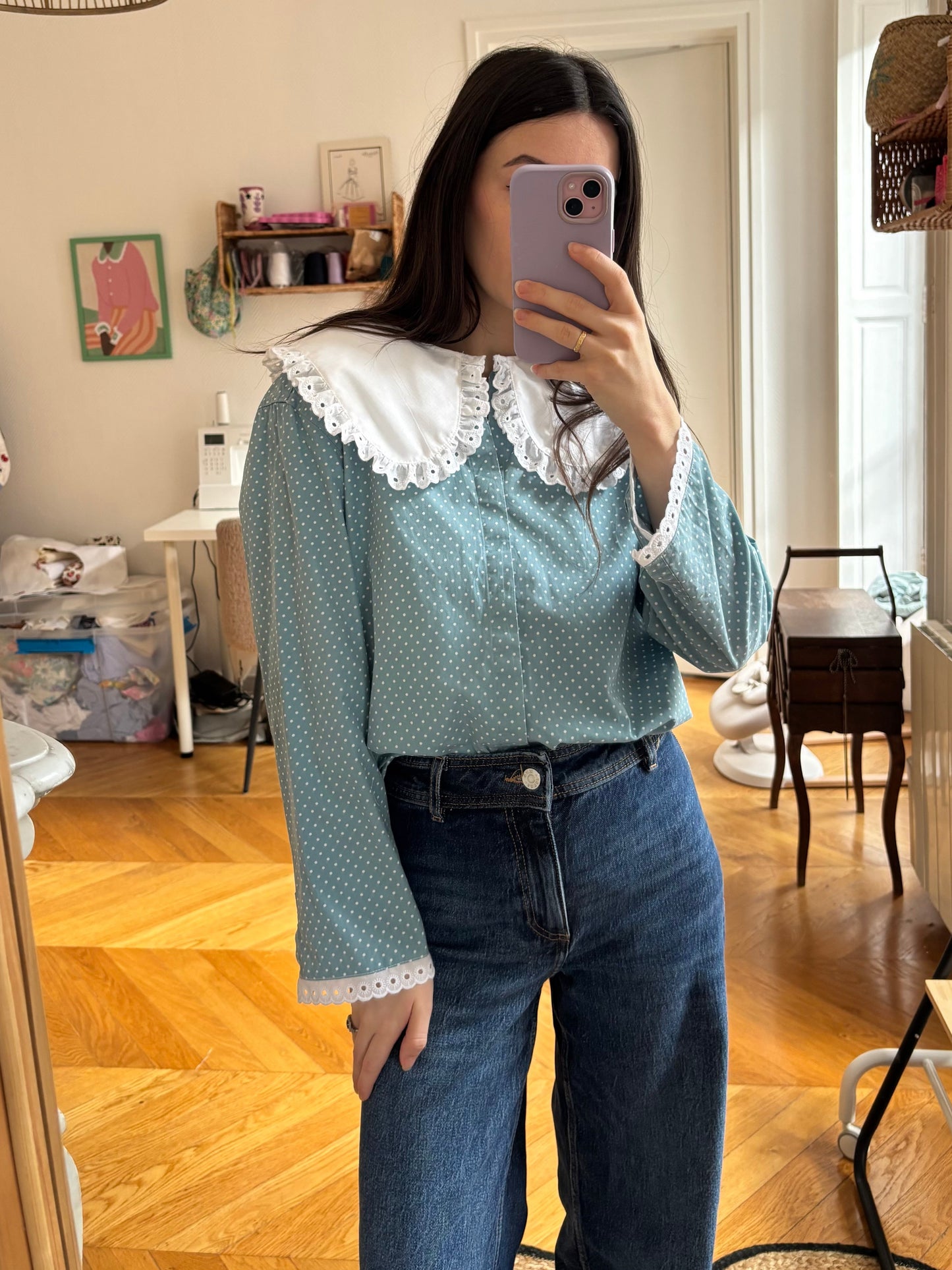 Blouse Solange bleue à pois