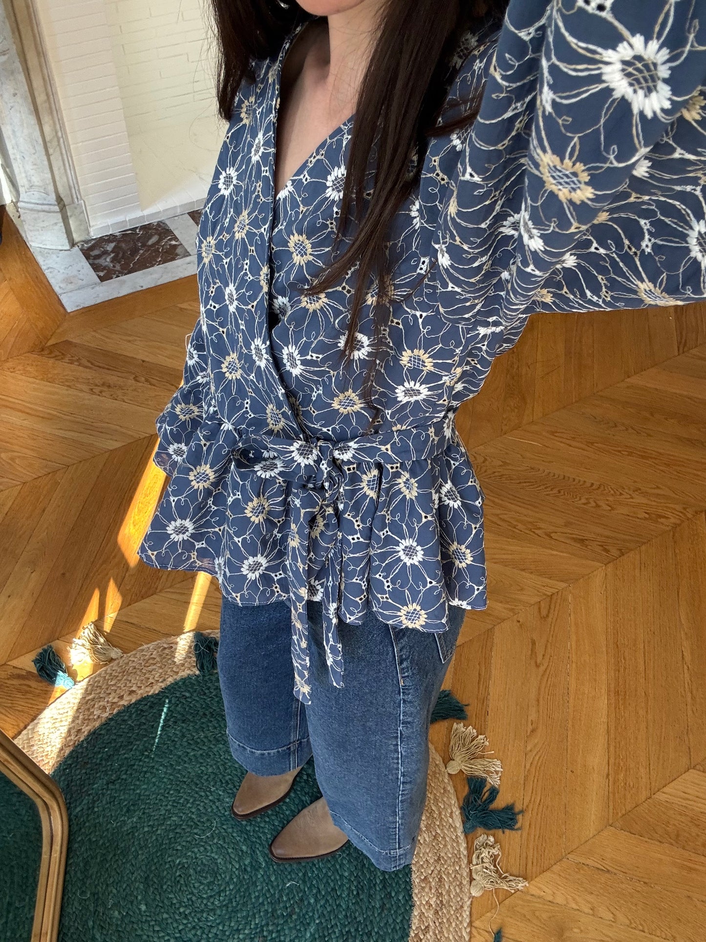 Cache-cœur Aimé bleu brodé (pièce à la commande)