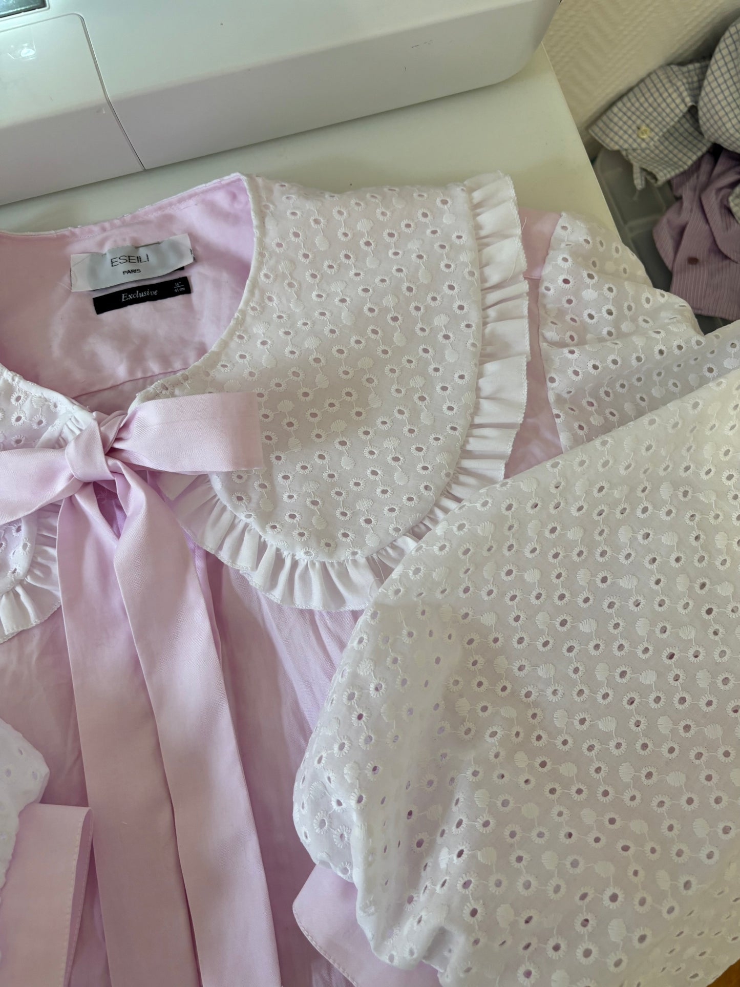 Col XL broderie anglaise rose bonbon