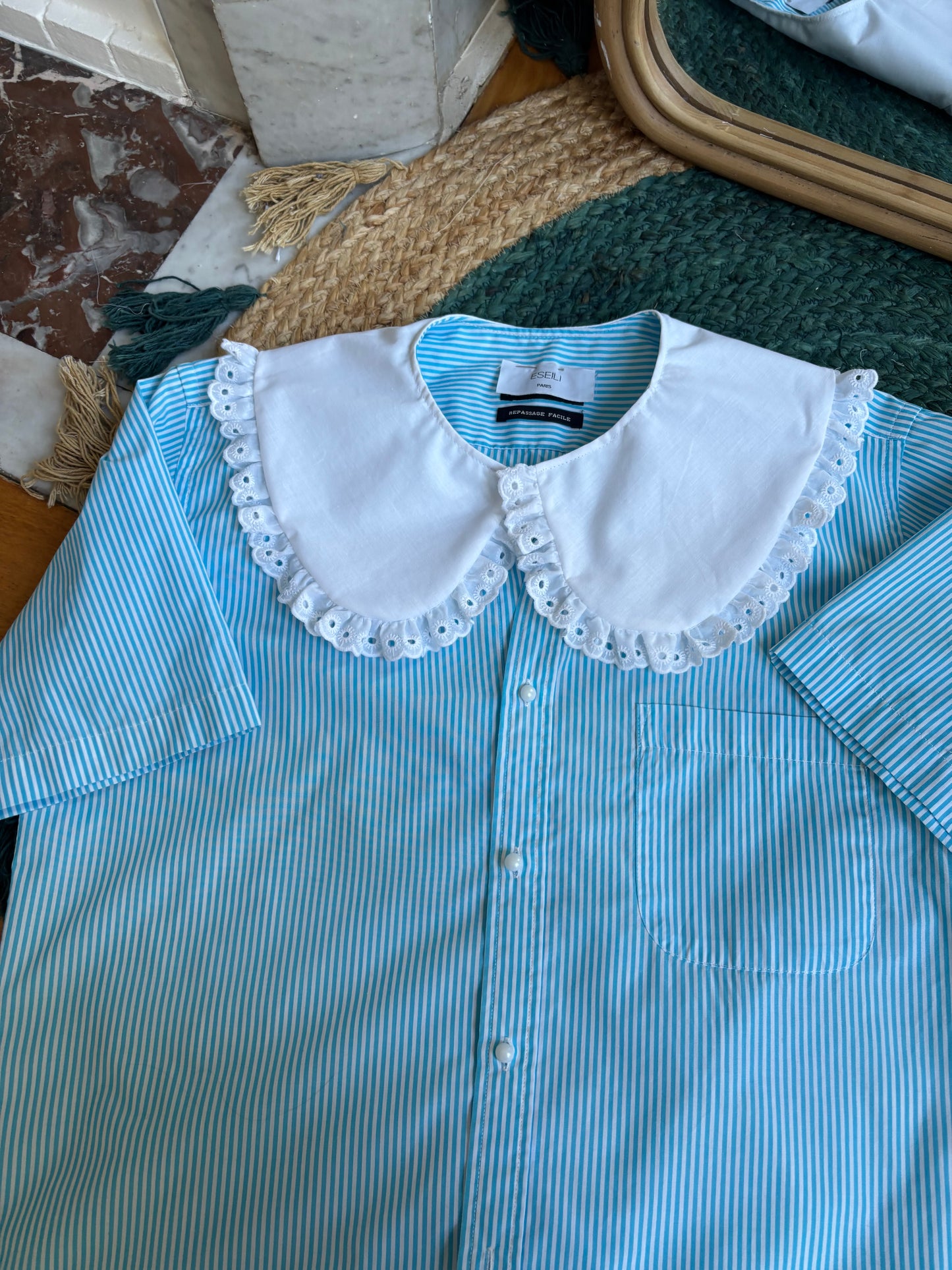 Solange col XL turquoise rayée