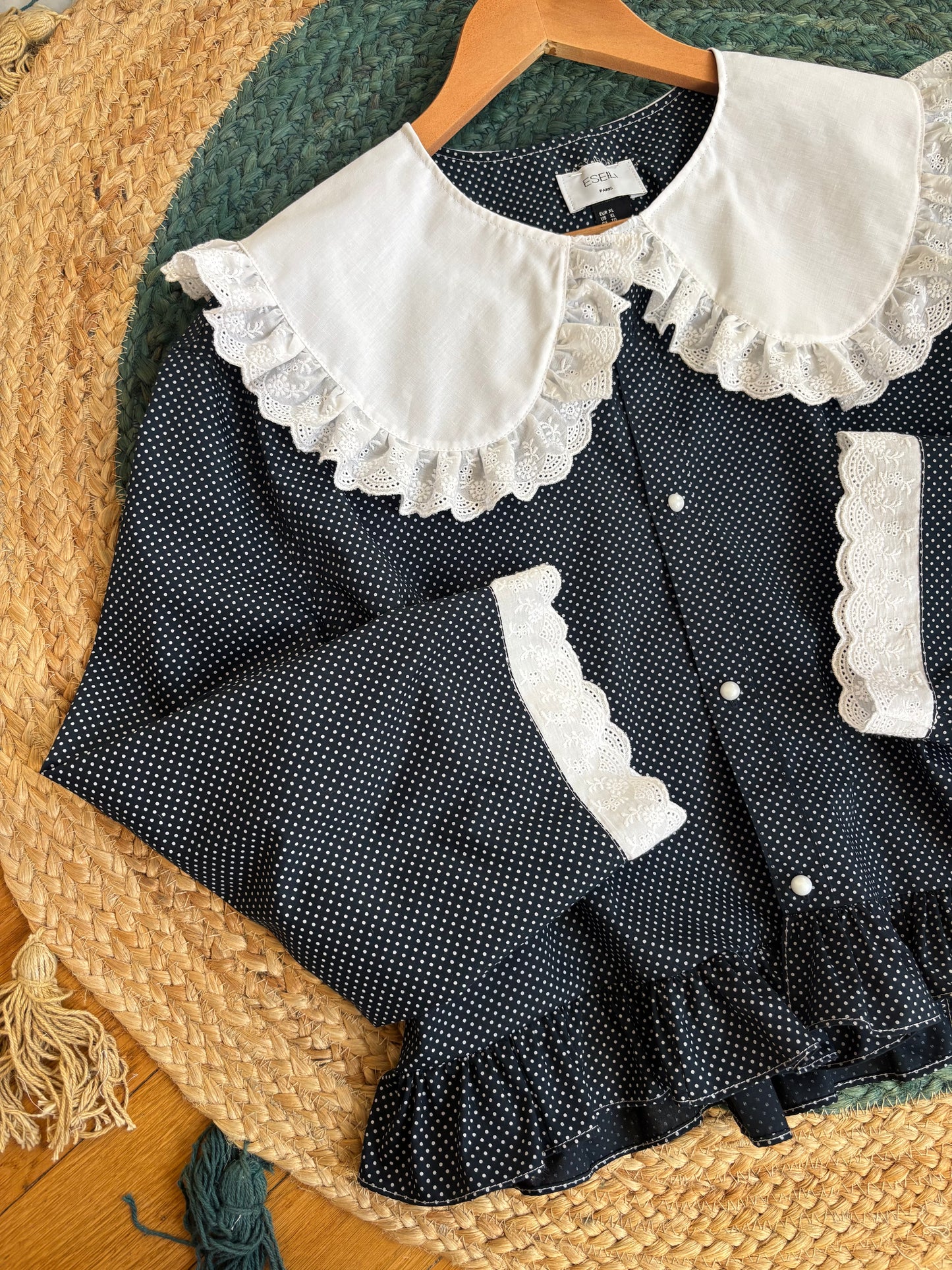 Solange col XL marine à pois
