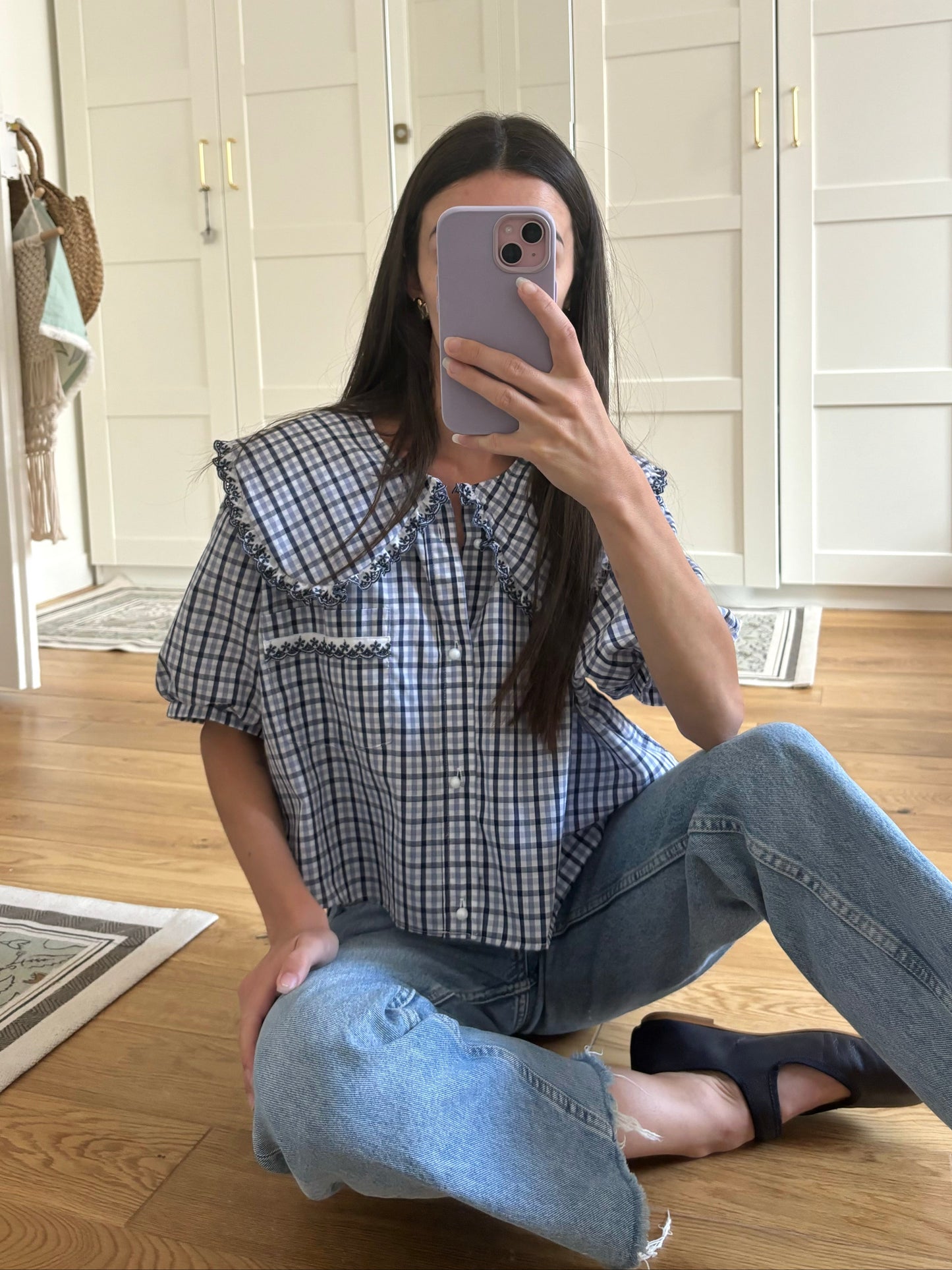 Solange col XL à carreaux bleus (courte)