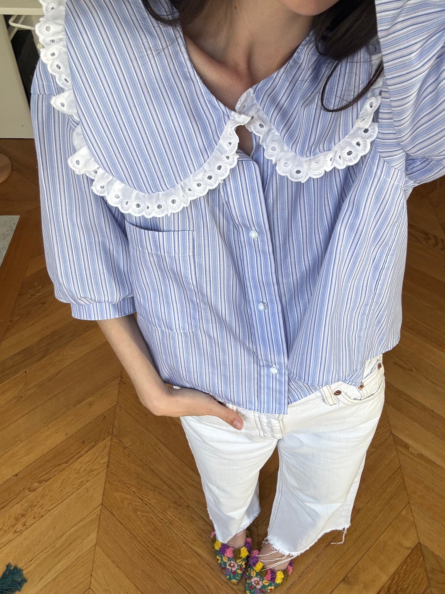 Solange col Xl crop bleu