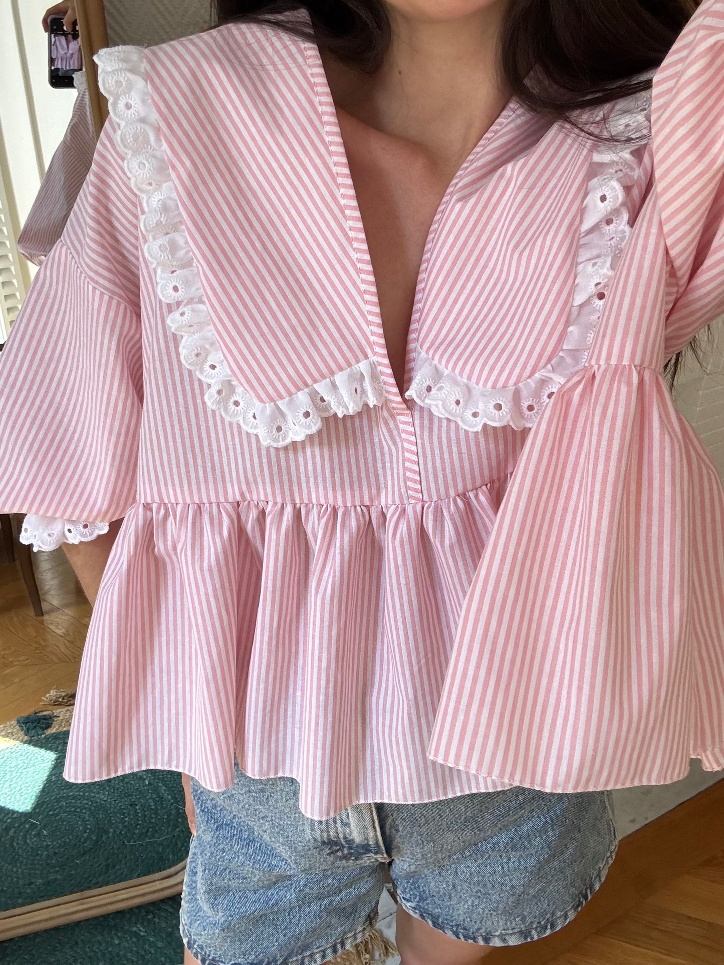 Vicky col XL rayée rose (pièce à la commande)