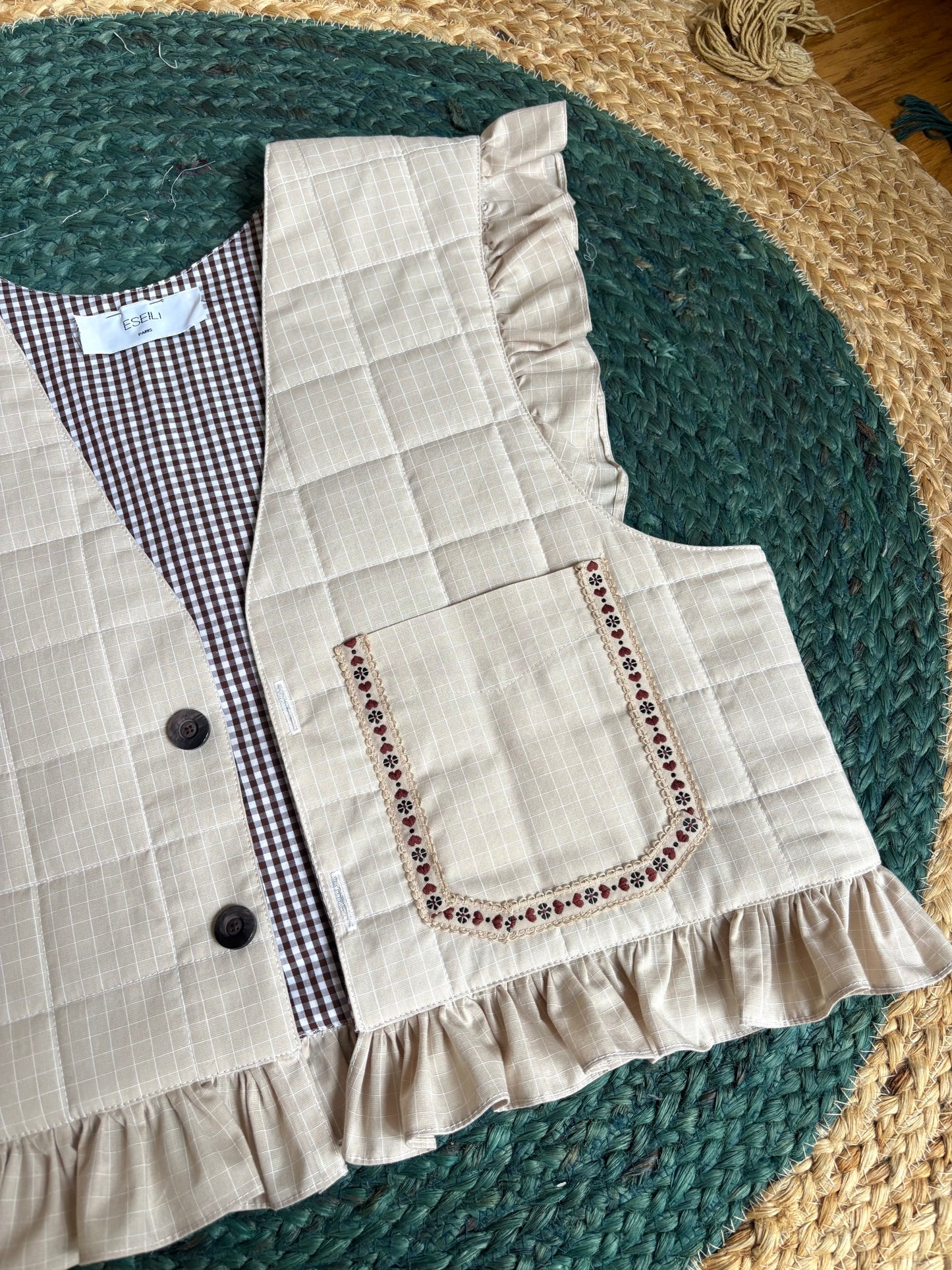 Veston beige et vichy marron