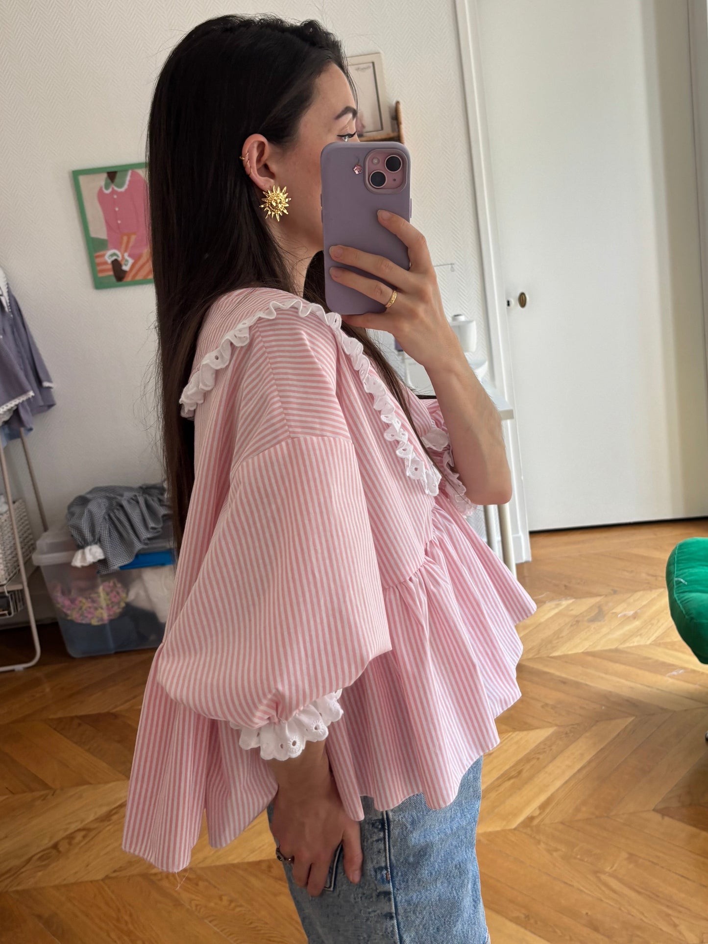 Vicky col XL rayée rose (pièce à la commande)