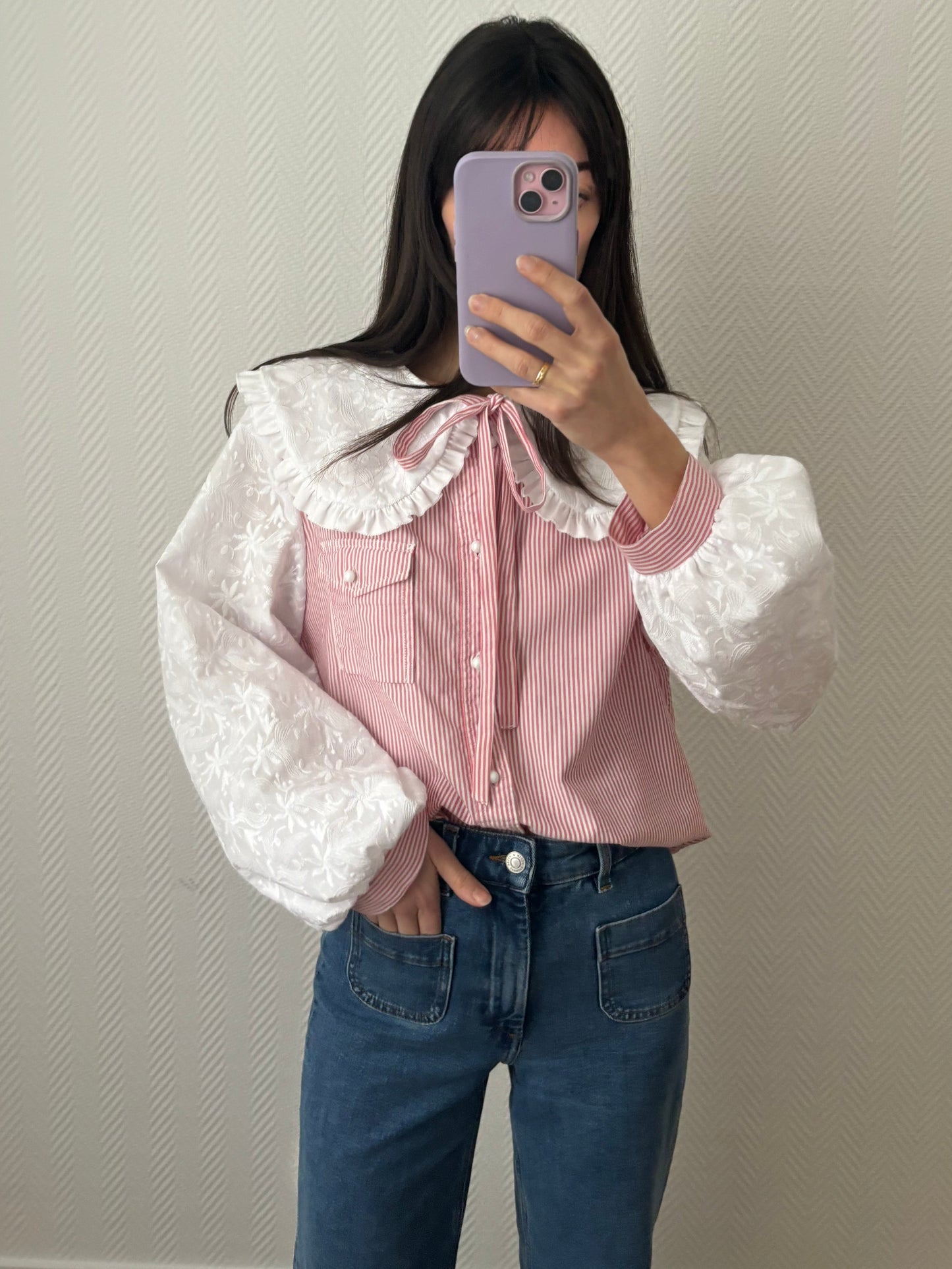 Col XL et broderie anglaise rayée rouge