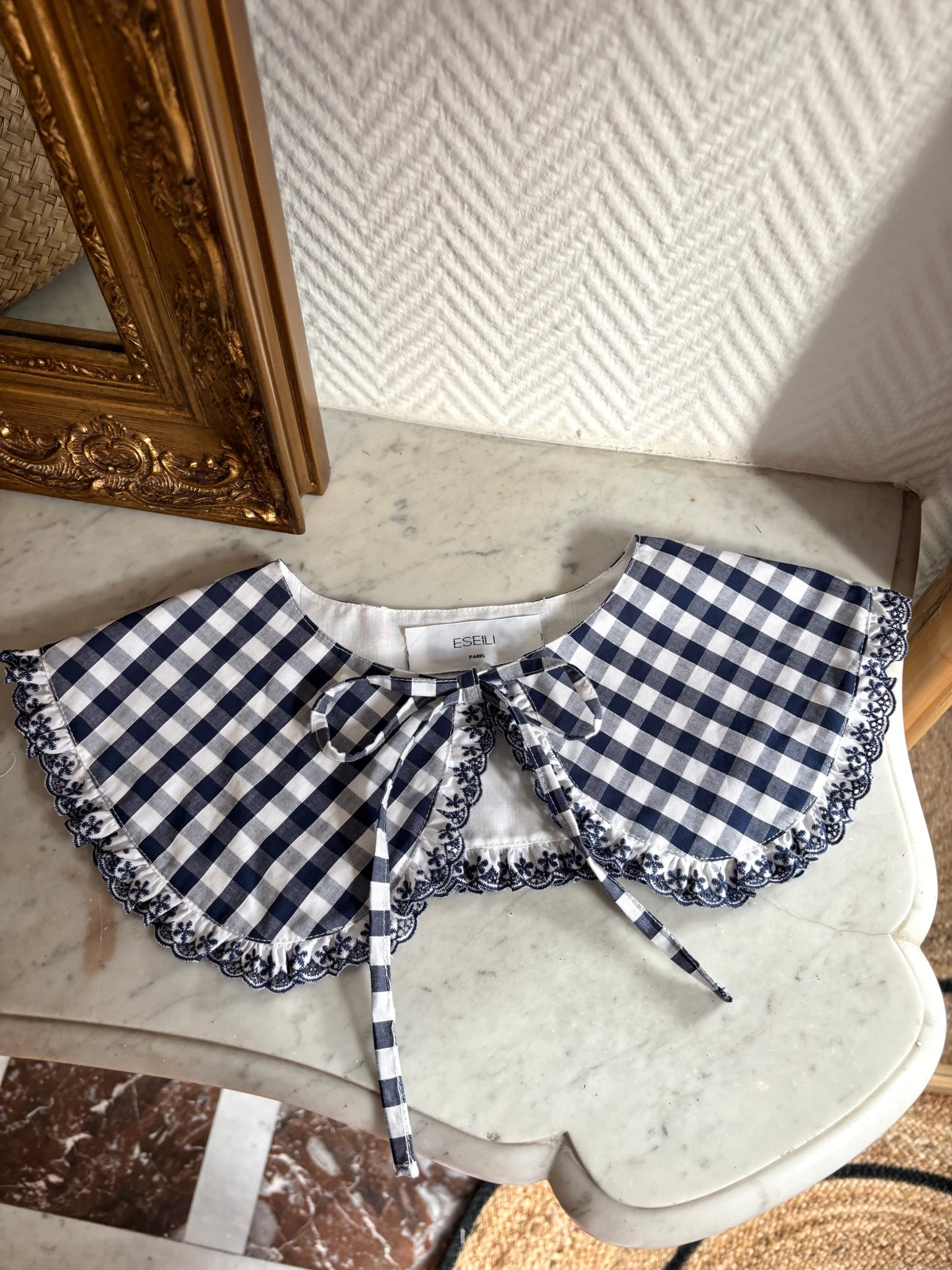 Col XL amovible vichy bleu (PIÈCE À LA COMMANDE)