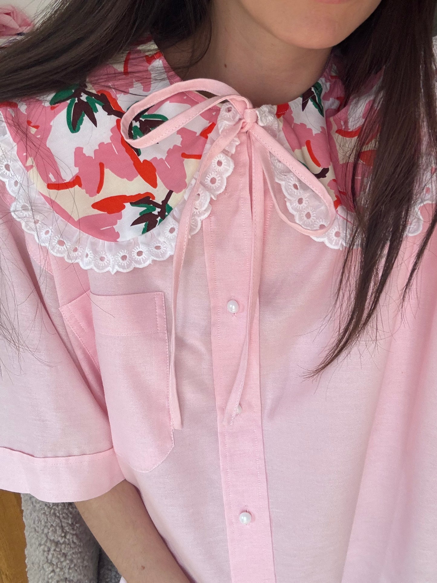Solange col XL rose fleuri