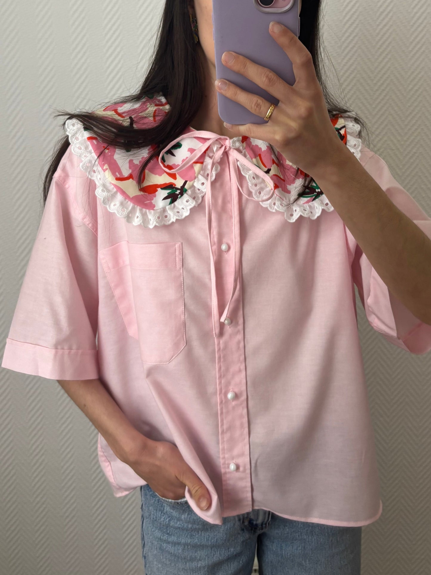 Solange col XL rose fleuri