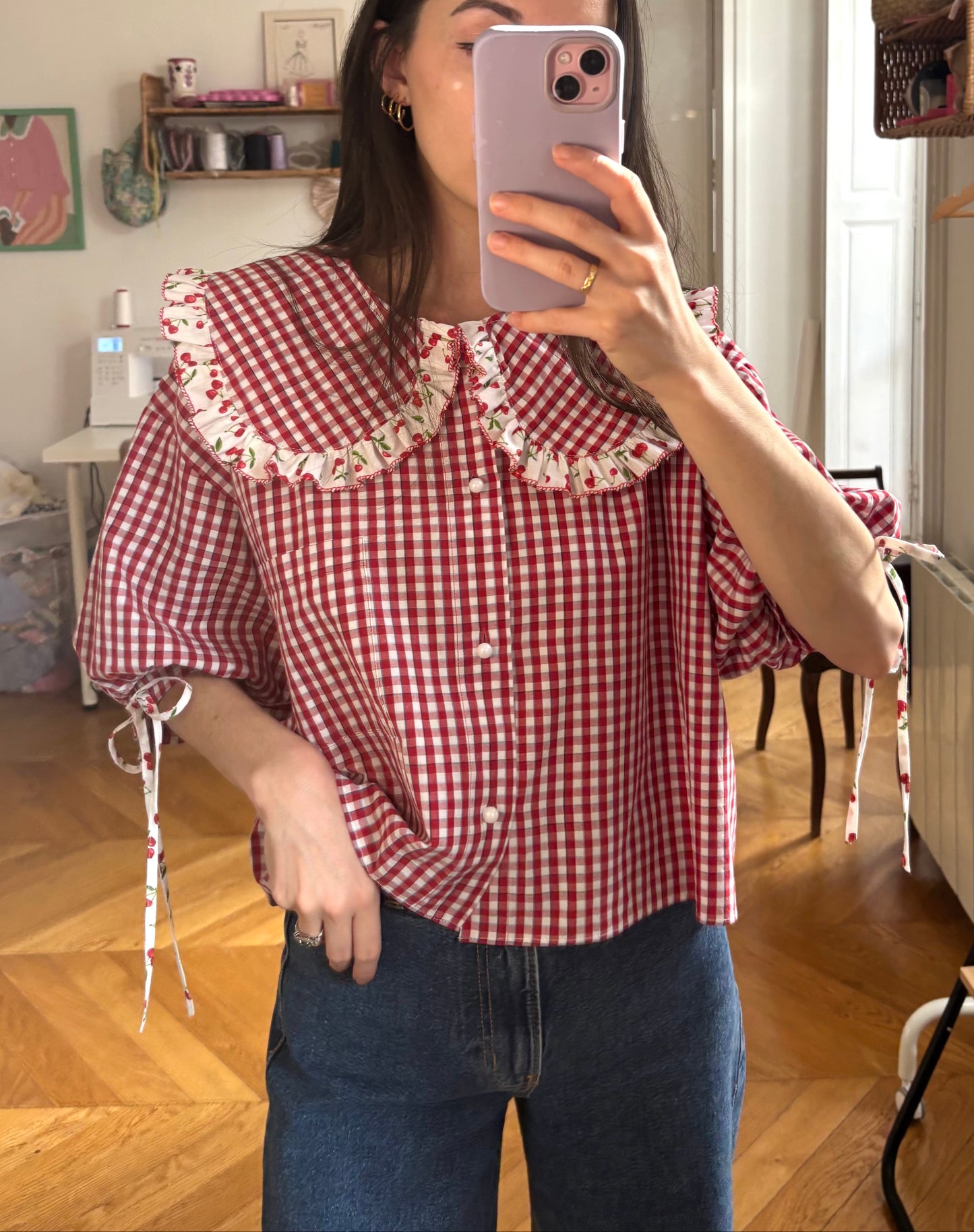 Blouse Solange rouge à carreaux cerises