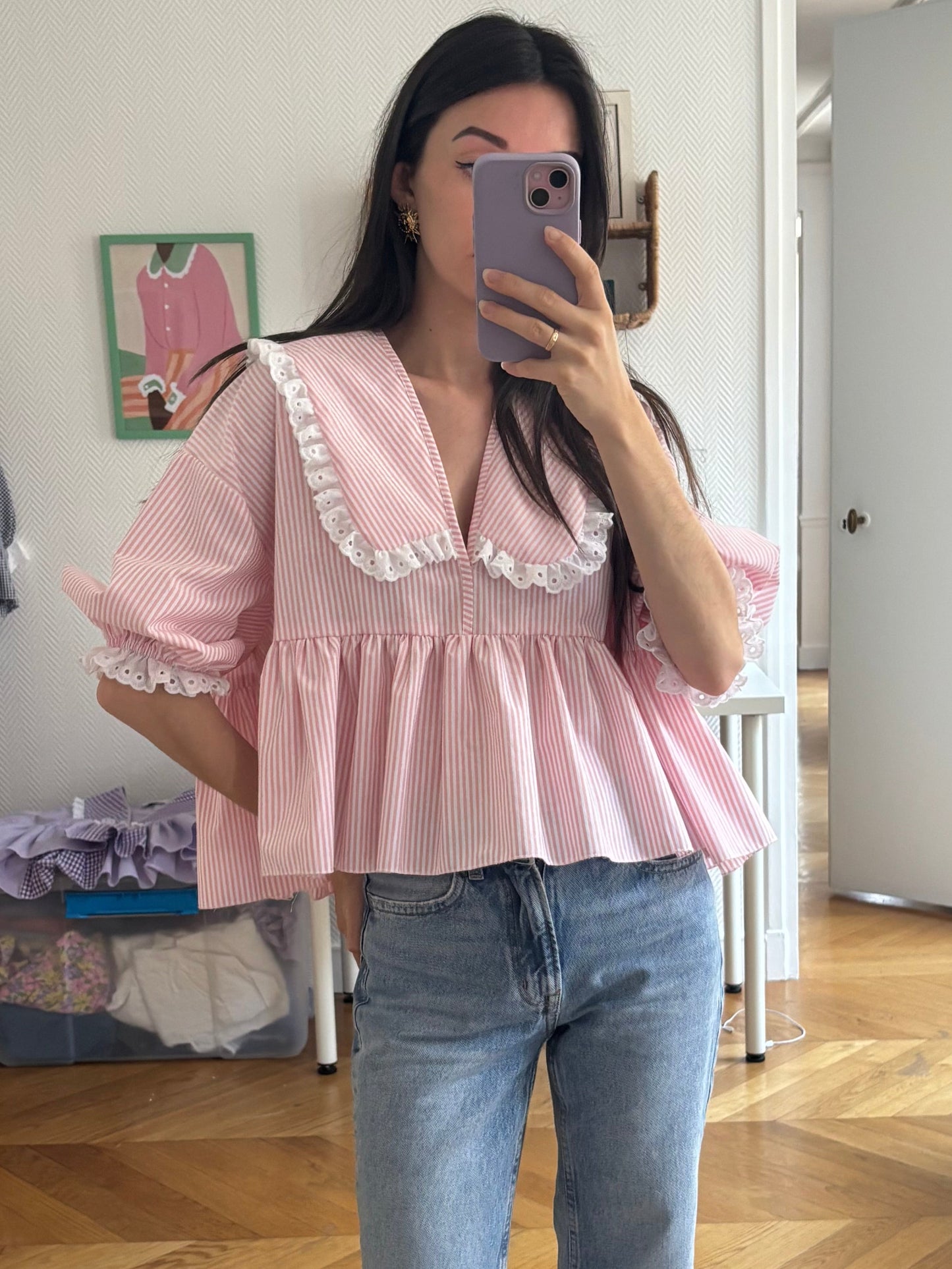 Vicky col XL rayée rose (pièce à la commande)