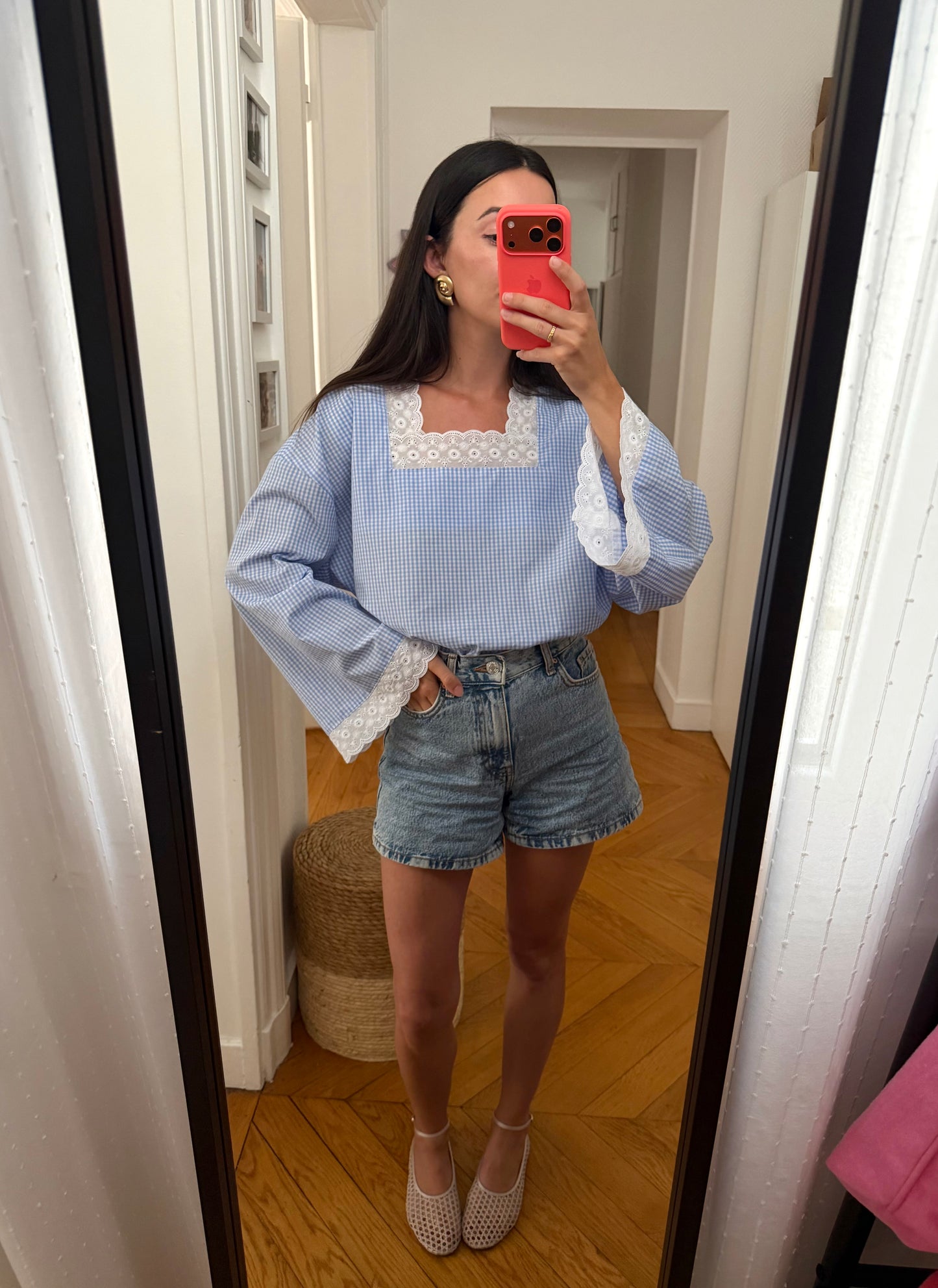 Blouse Carmen Vichy bleu (made to roder)