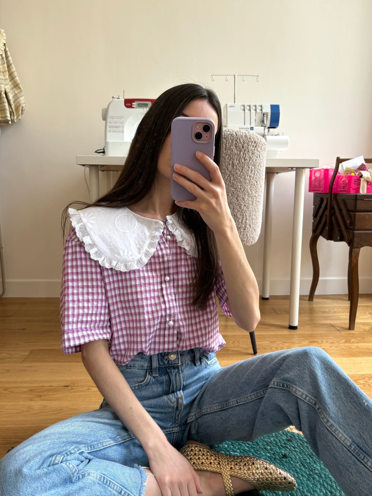 Solange col XL vichy rose