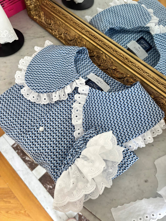 Solange col XL crop bleu à motifs