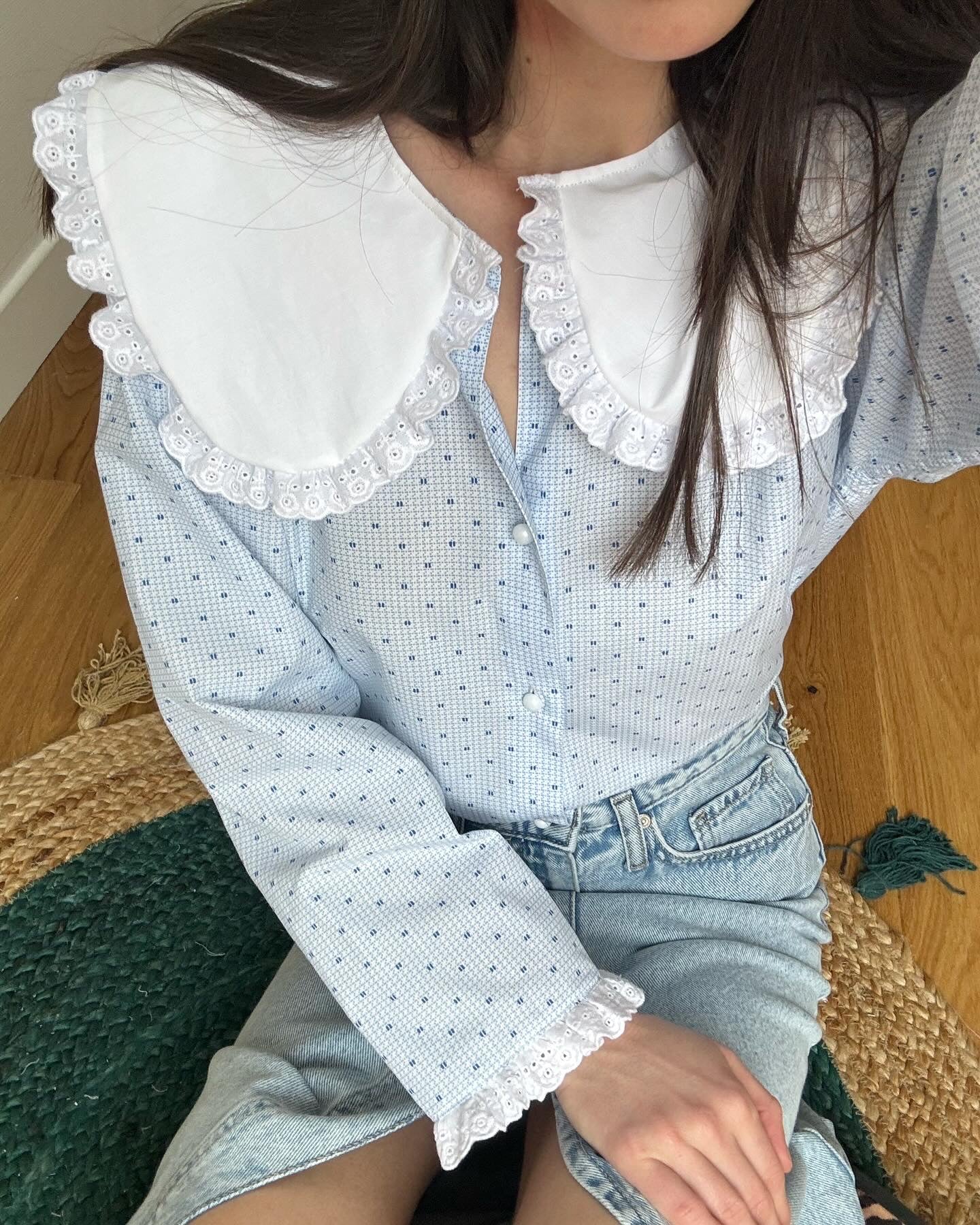 Solange col Xl bleue à motifs