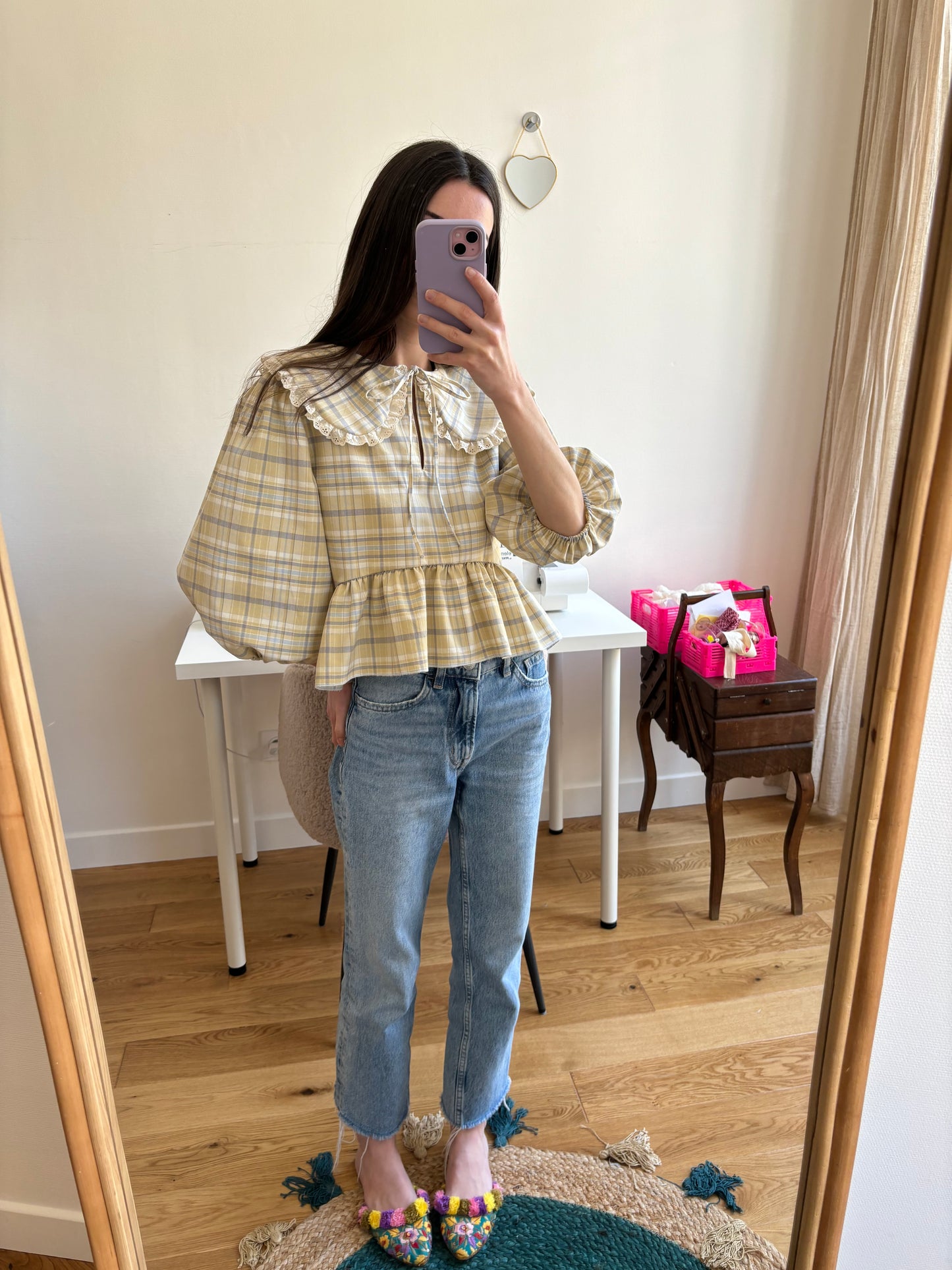 Blouse à col XL à carreaux