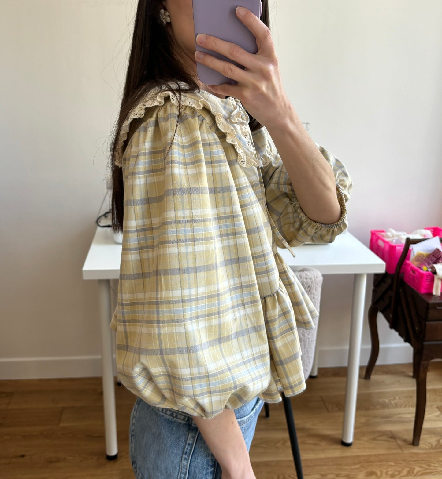 Blouse à col XL à carreaux