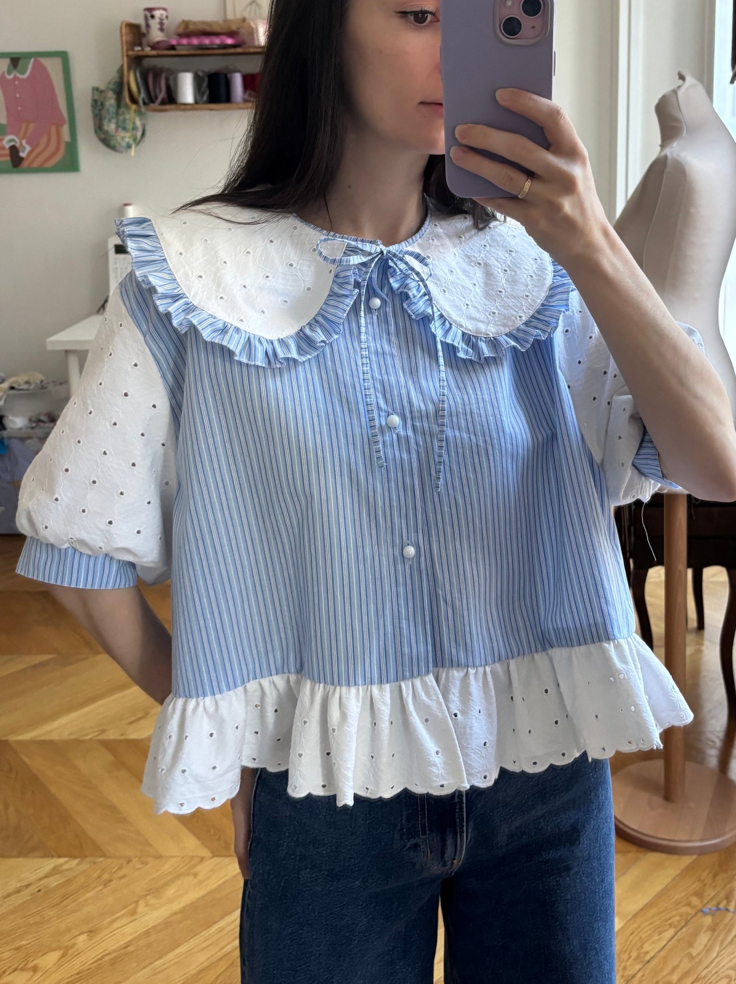 Blouse col XL et broderie anglaise vintage