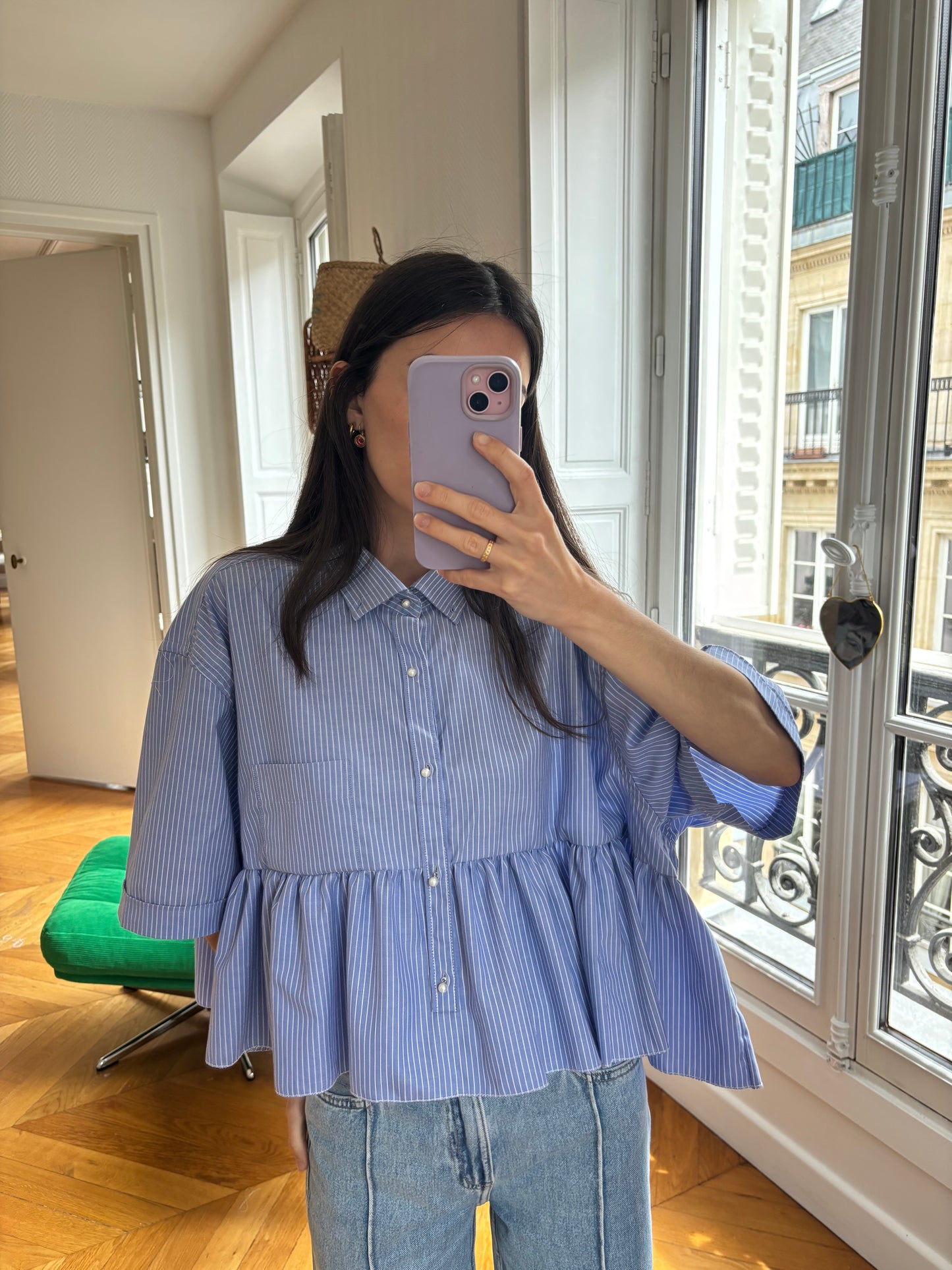 Blouse à volant bleu