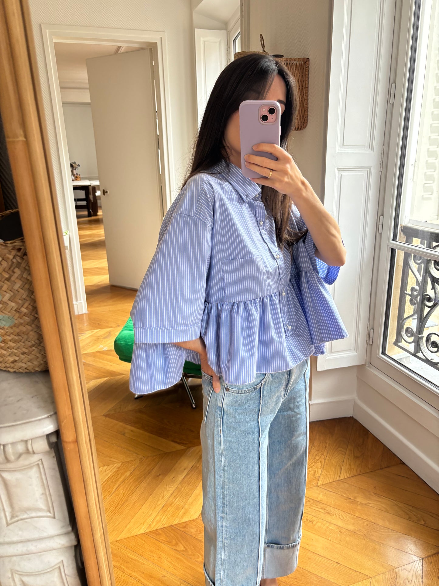 Blouse à volant bleu