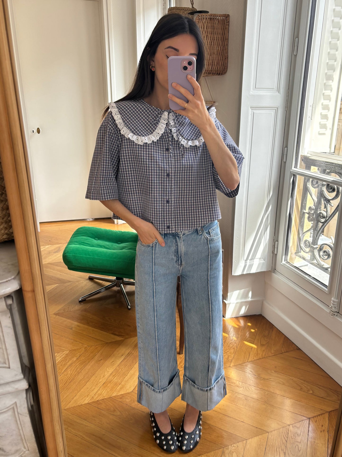 Solange crop à col XL à carreaux