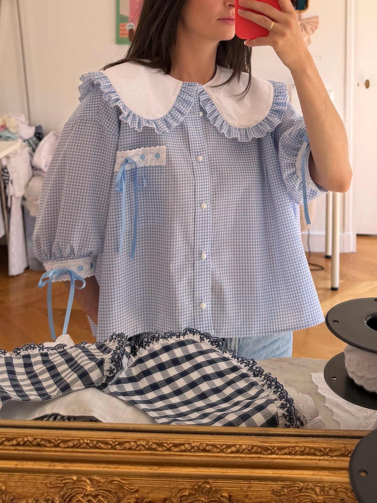 Solange col XL babydoll vichy bleu