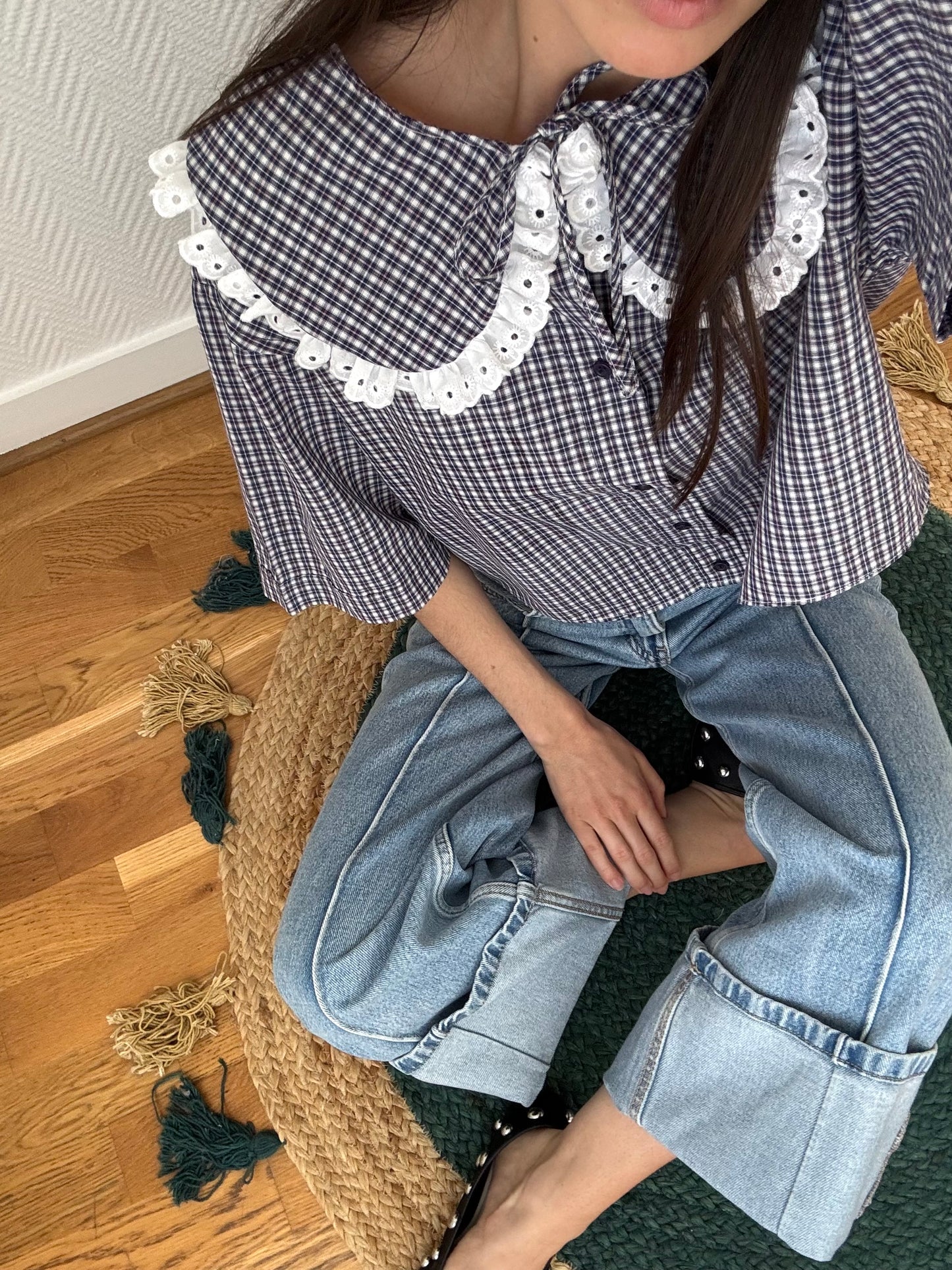 Solange crop à col XL à carreaux