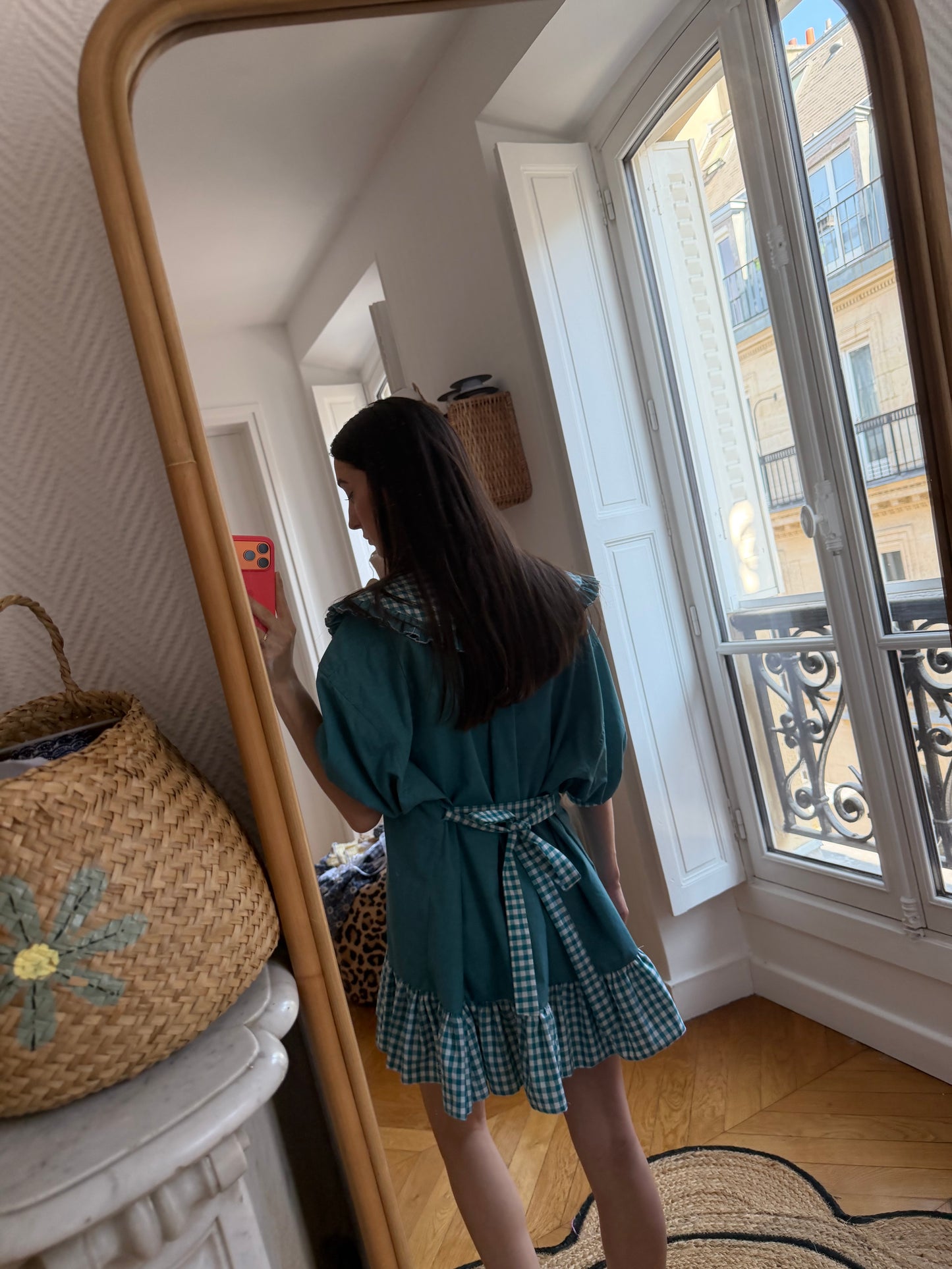 Robe babydoll vichy vert