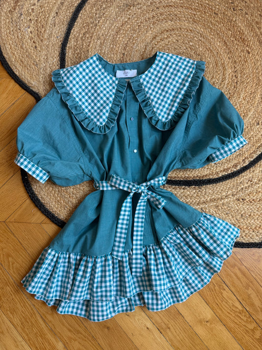 Robe babydoll vichy vert