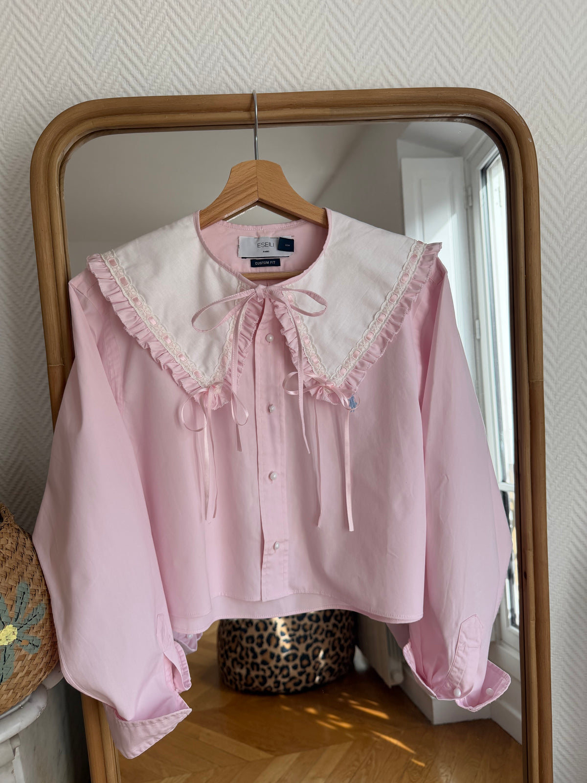 Blouse col XL rose à rubans