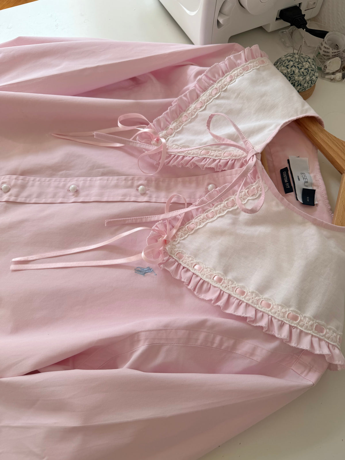 Blouse col XL rose à rubans